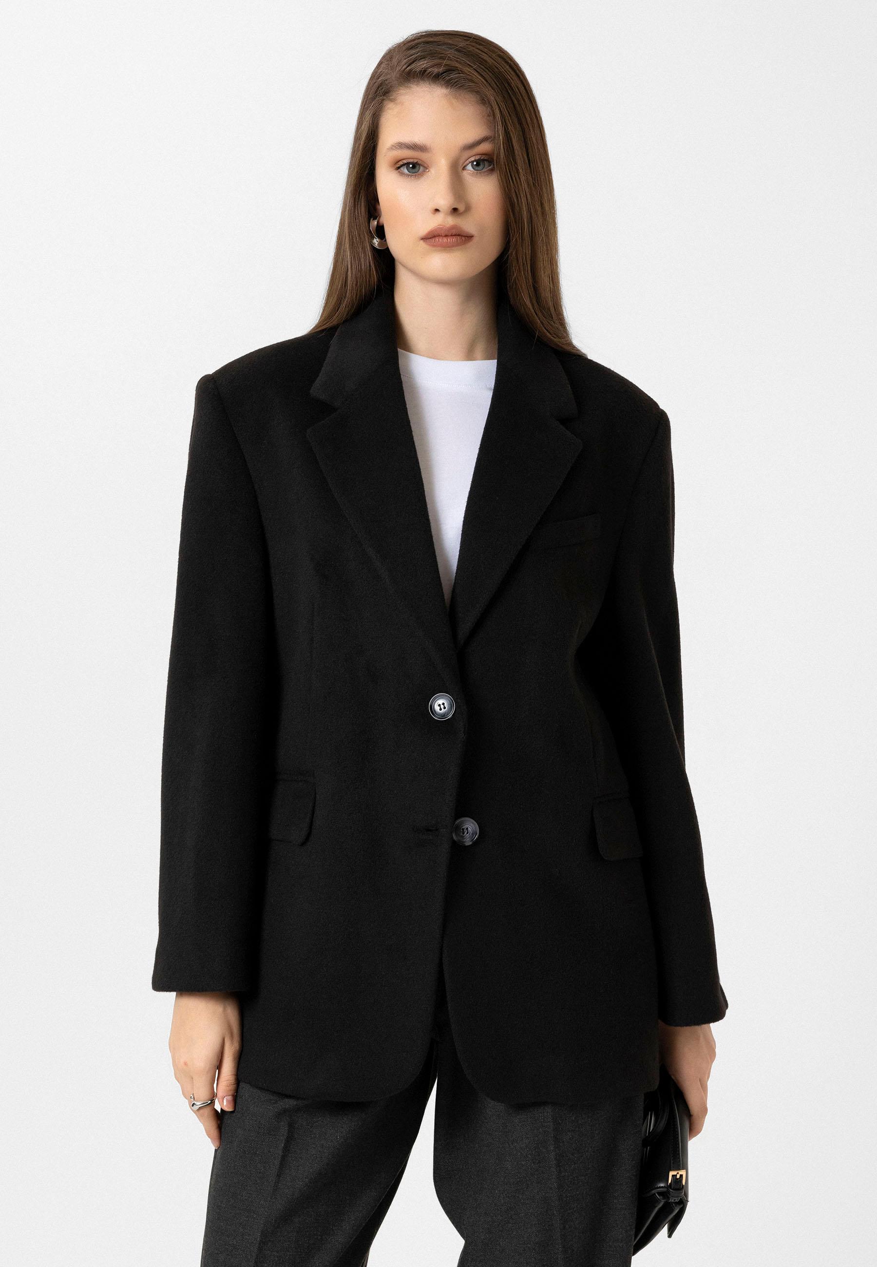 Antioch Siyah Kadın Yün Karışımlı Blazer Ceket