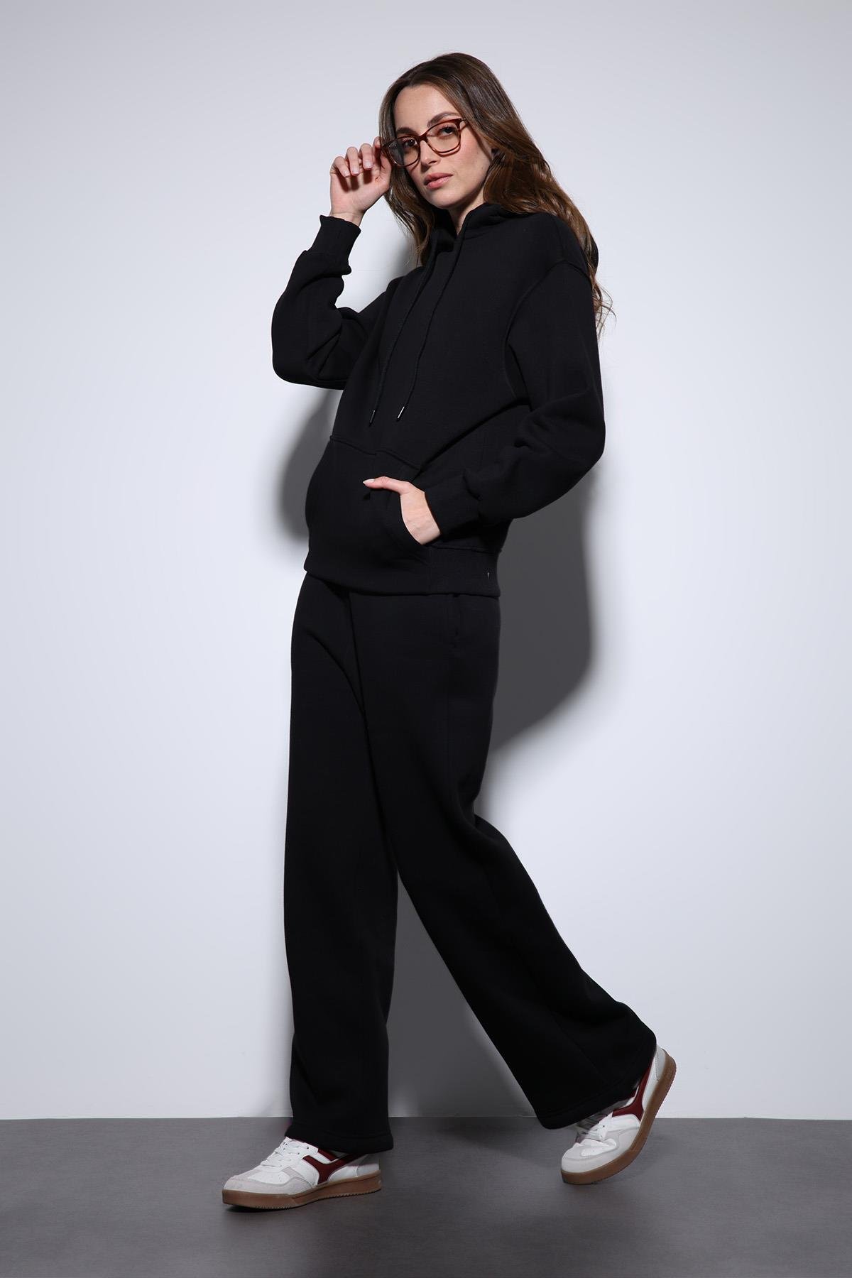 Antioch Siyah Kapüşonlu Basic Kadın Sweatshirt