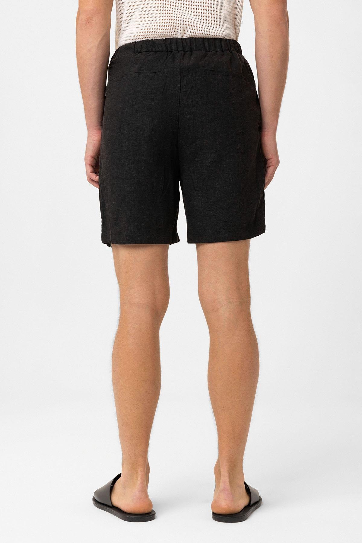 Antioch Siyah Keten Karışımlı Erkek Şort