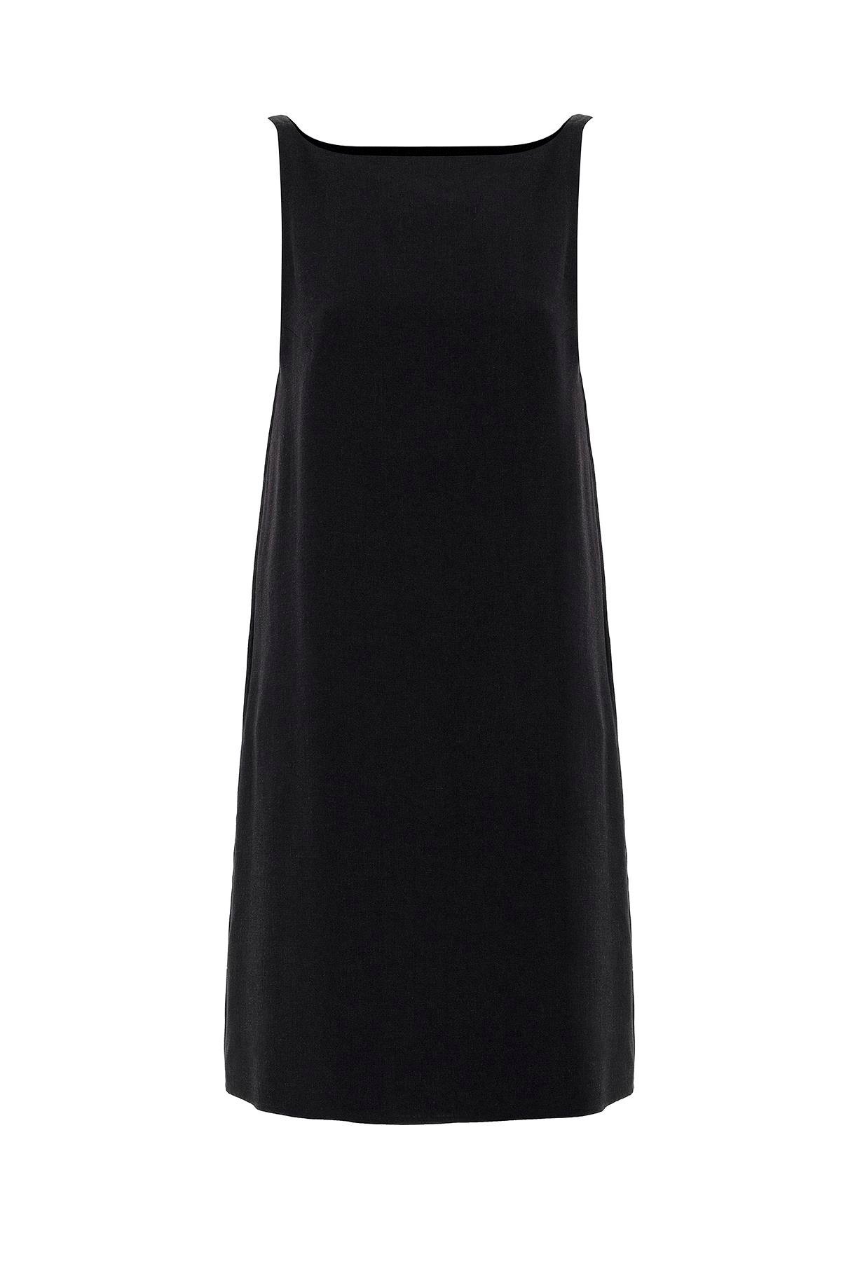 Antioch Siyah Keten Karışımlı Kadın Mini Elbise