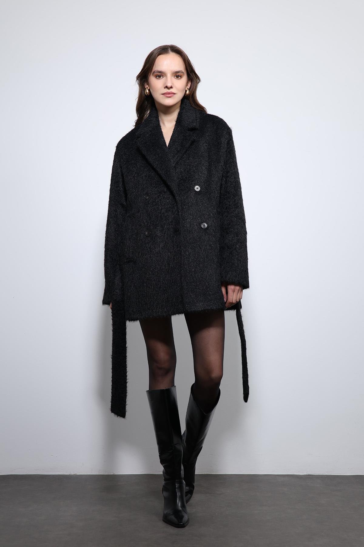 Antioch Siyah Kısa Suni Kürklü Kaban