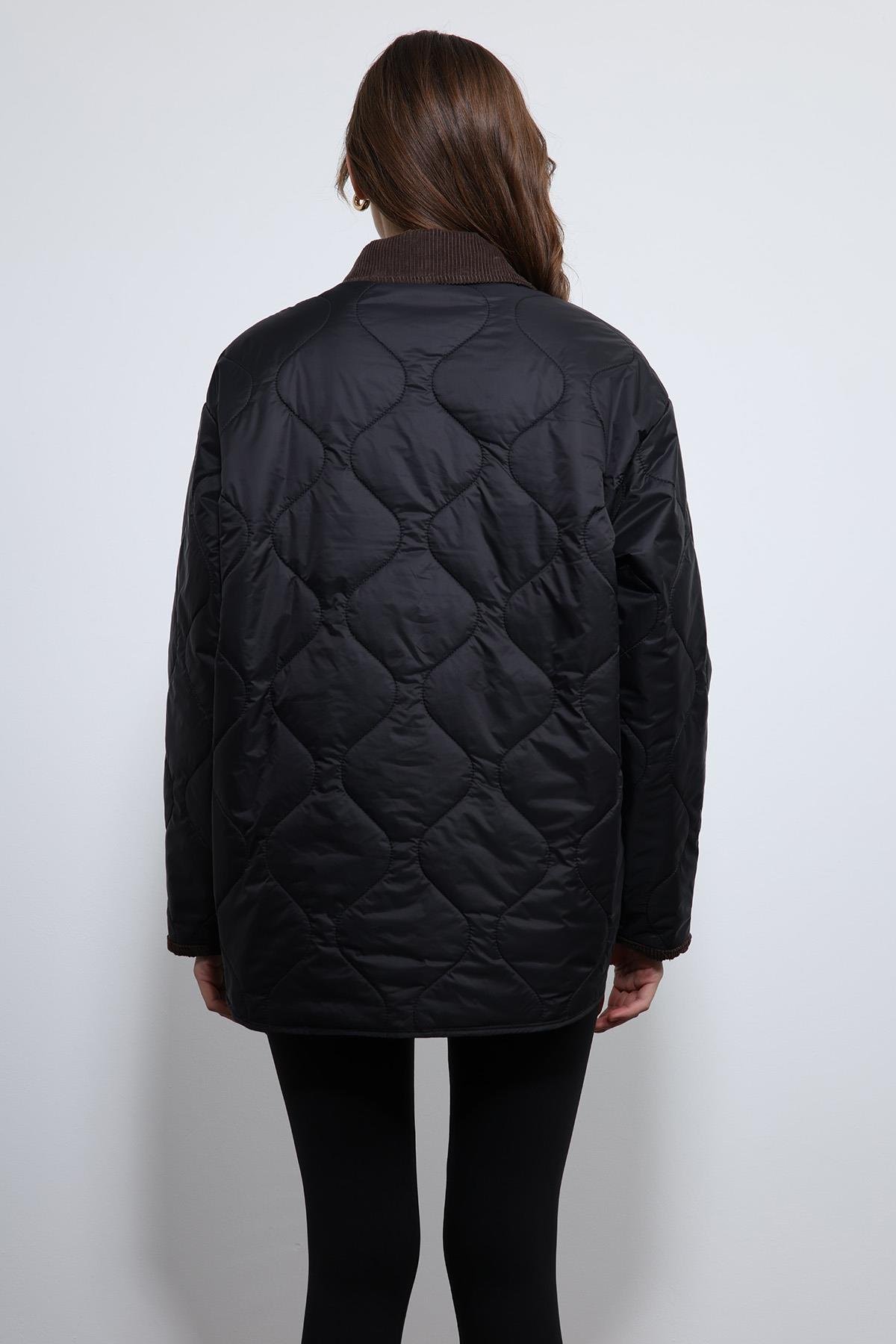 Antioch Siyah Kontrast Yaka Desenli Mont