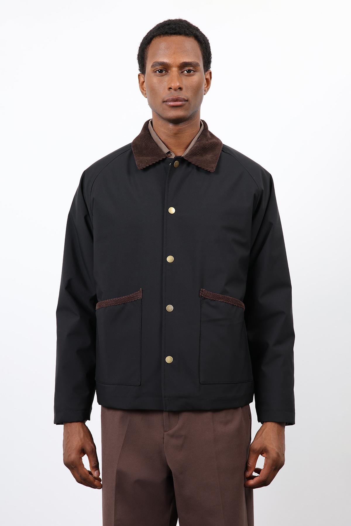 Antioch Siyah Kontrast Yaka Erkek Mont