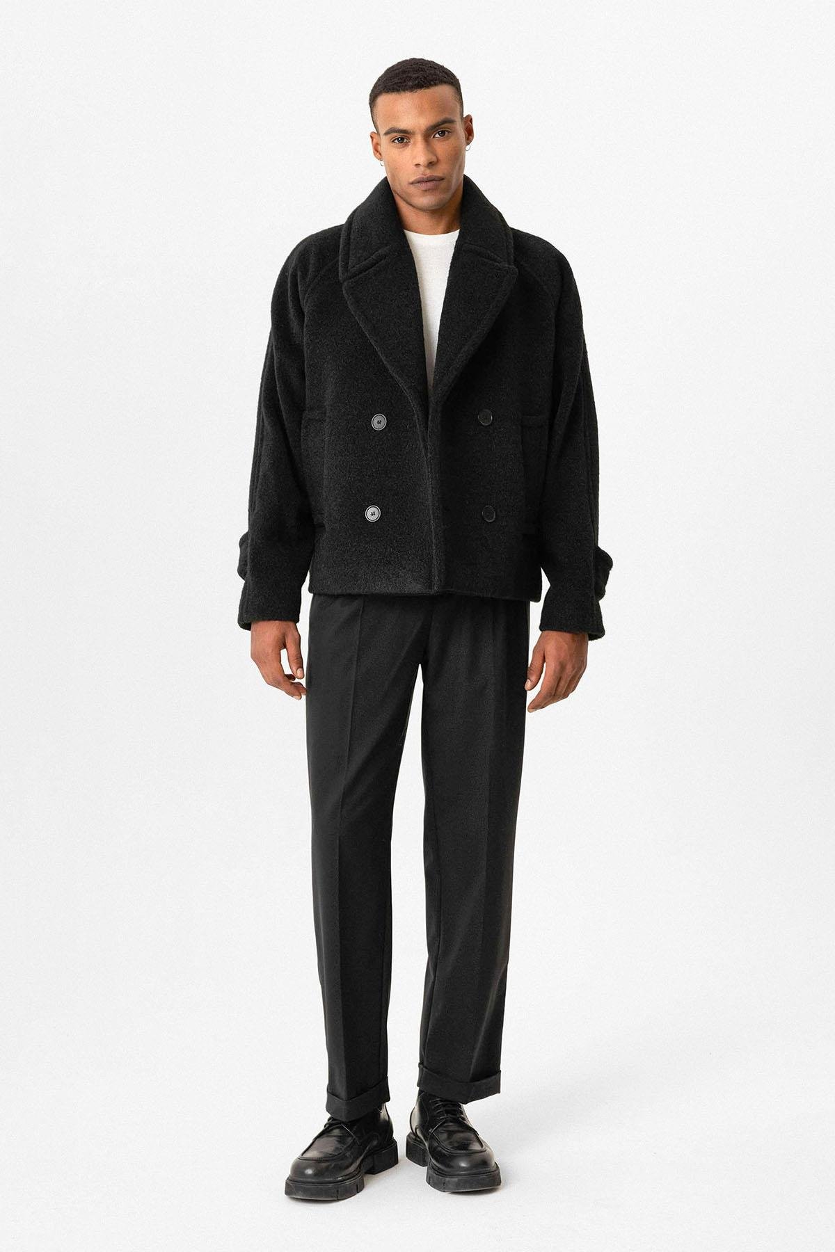 Antioch Siyah Kruvaze Crop Fit Erkek Mont