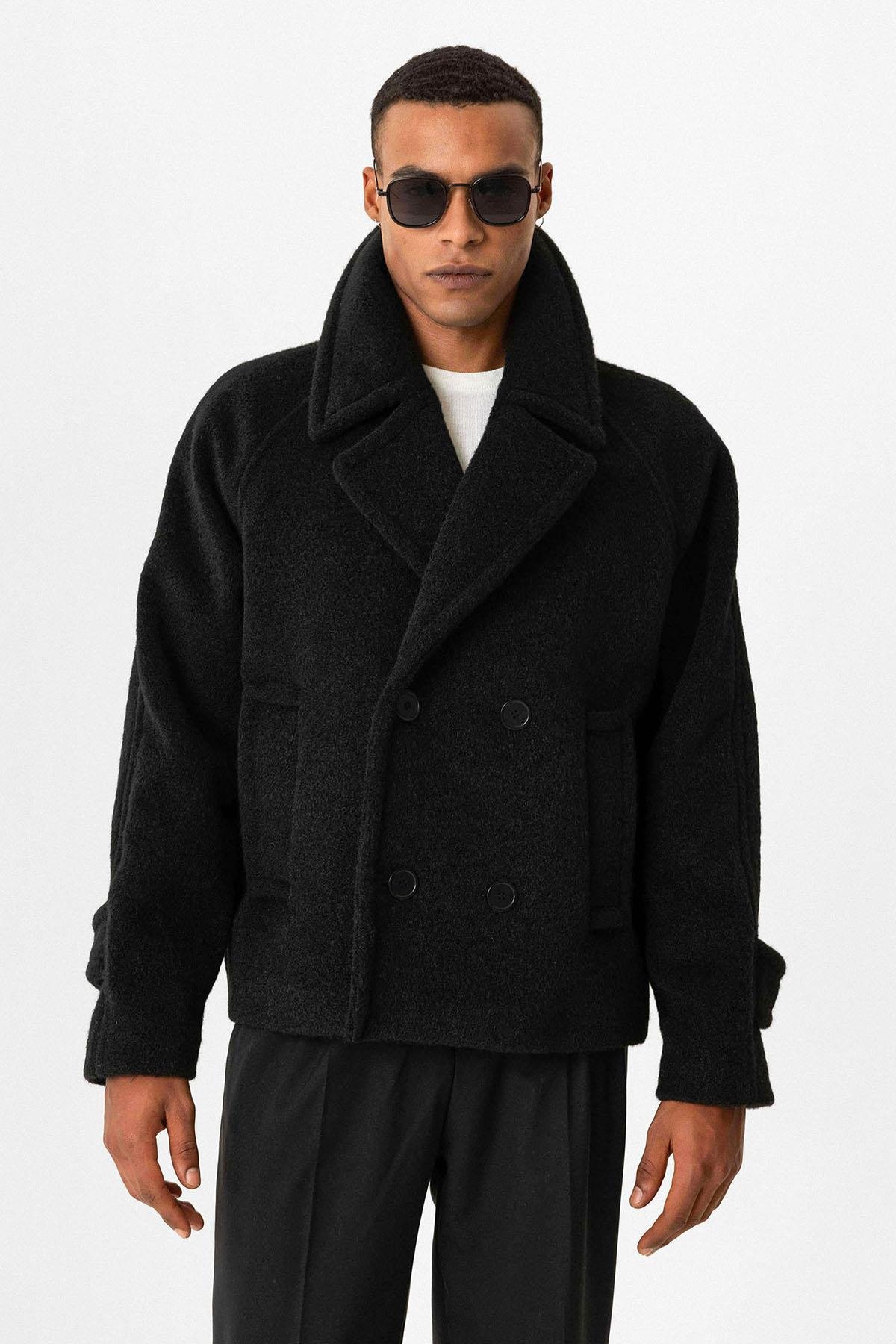 Antioch Siyah Kruvaze Crop Fit Erkek Mont