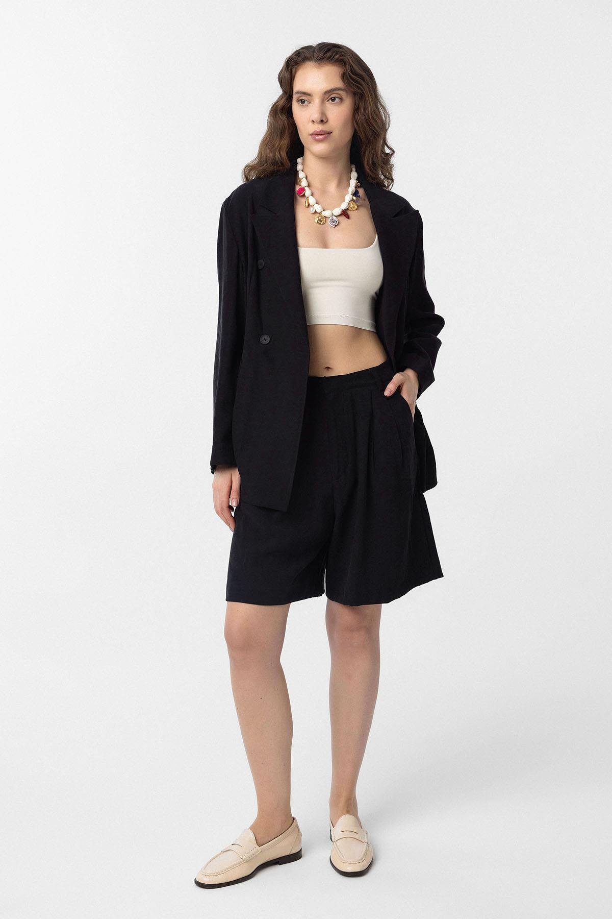 Antioch Siyah Kruvaze Kadın Blazer Ceket