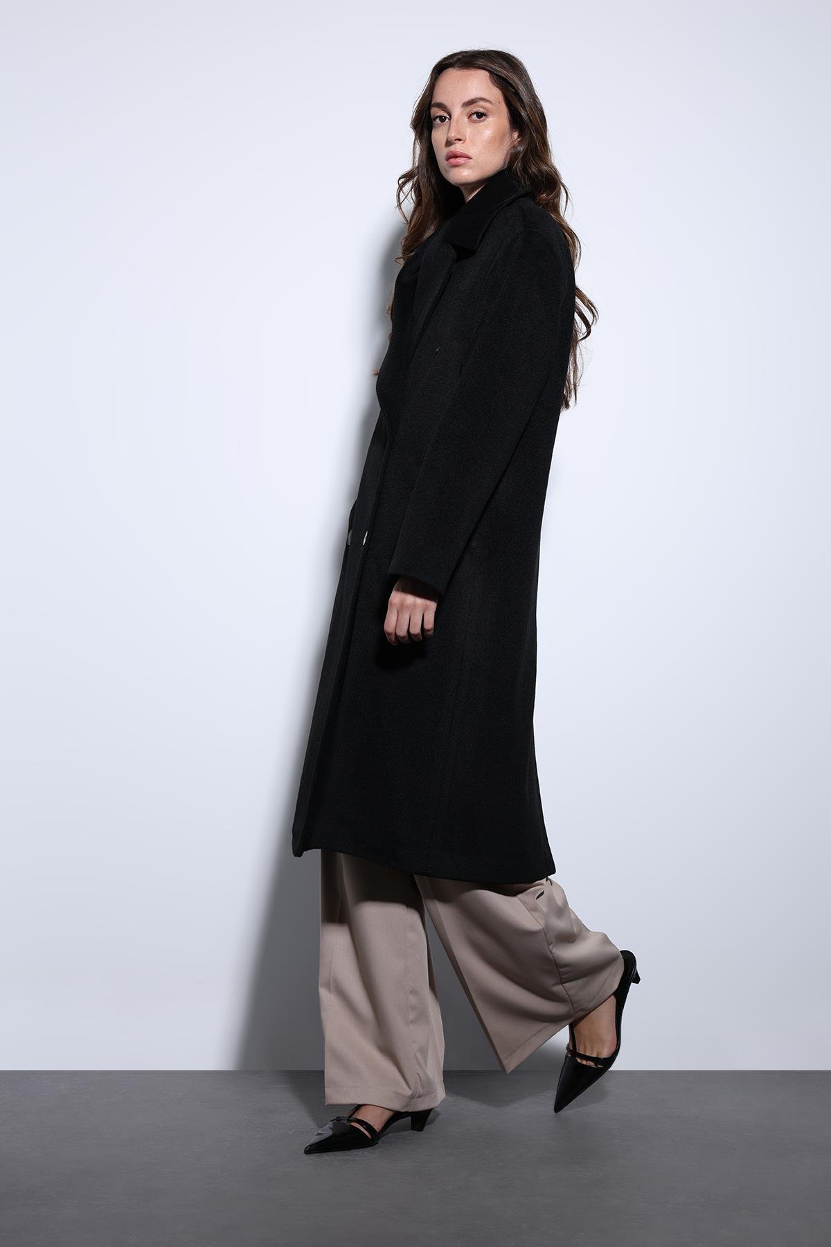 Antioch Siyah Kruvaze Kadın Kaban