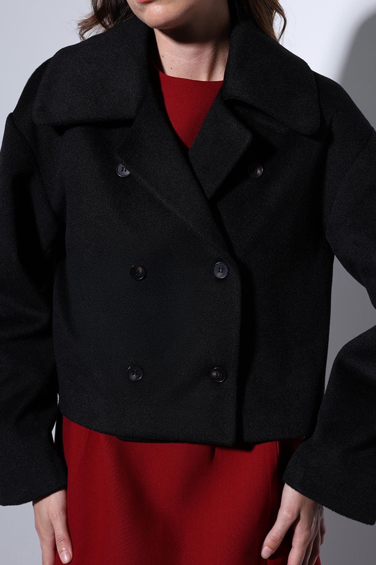 Antioch Siyah Kruvaze Kadın Kısa Kaban