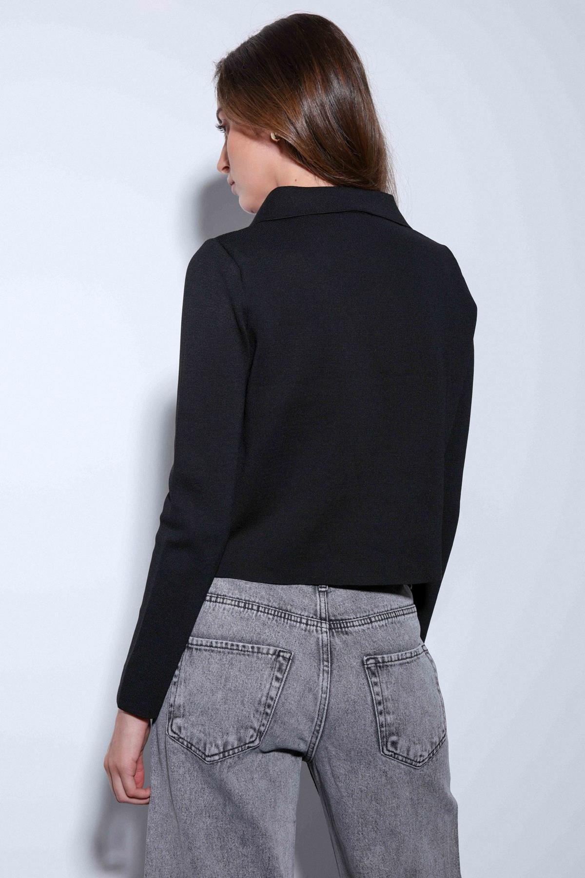 Antioch Siyah Kruvaze Kapama Kadın Triko Hırka