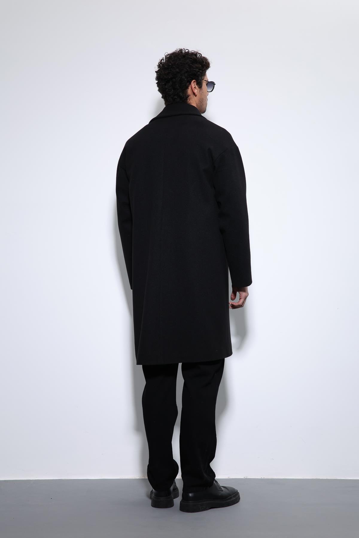 Antioch Siyah Kruvaze Kapama Oversize Erkek Kaban