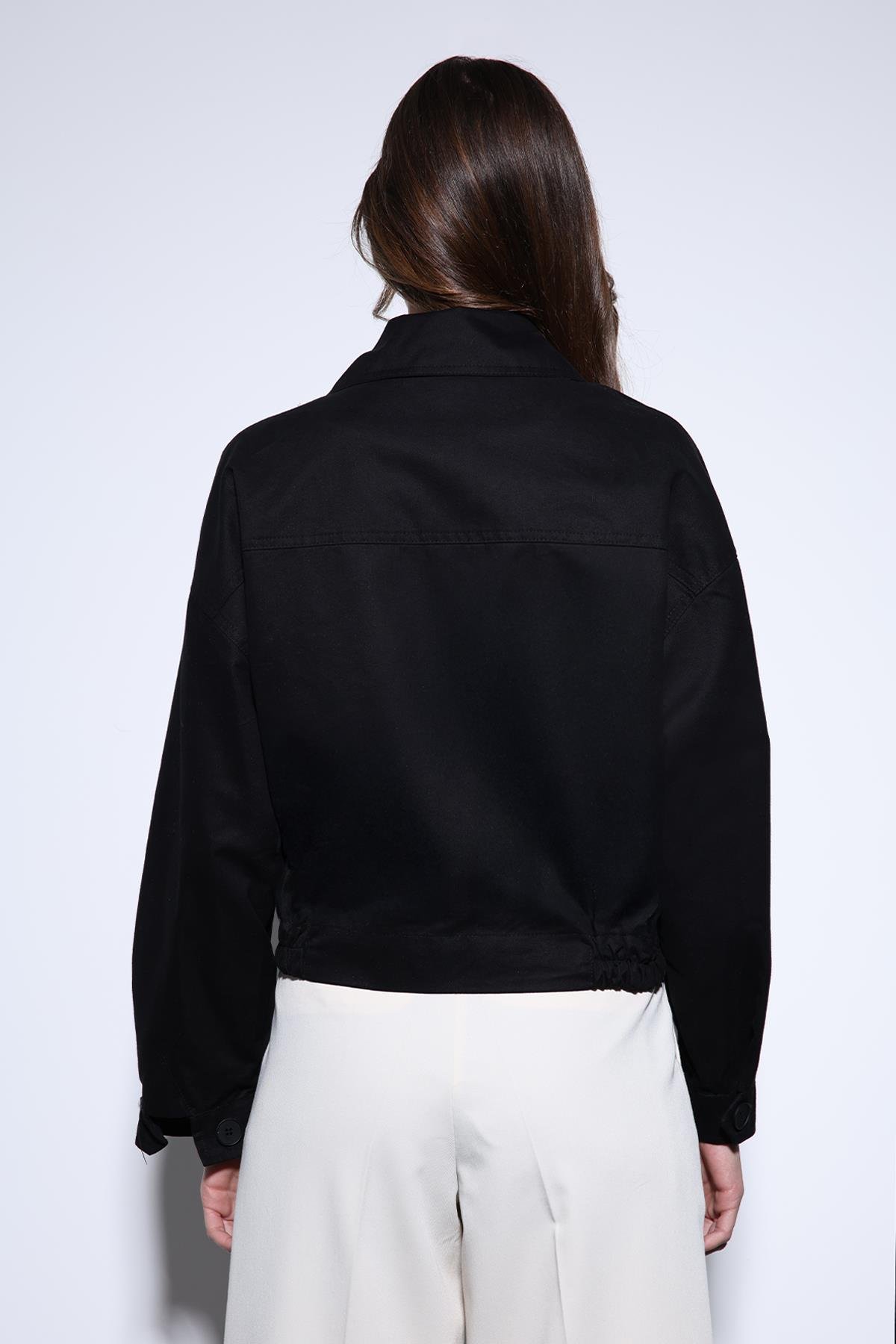 Antioch Siyah Kruvaze Kısa Kadın Trençkot