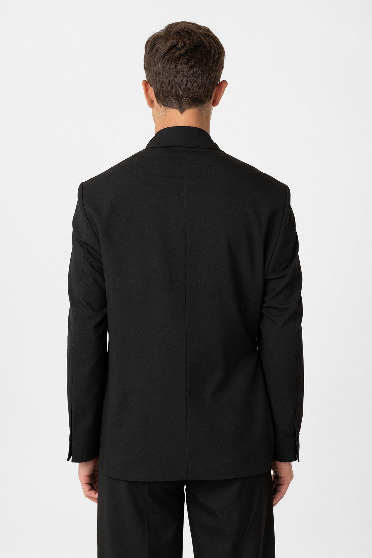 Antioch Siyah Kuşaklı Relax Fit Erkek Blazer Ceket