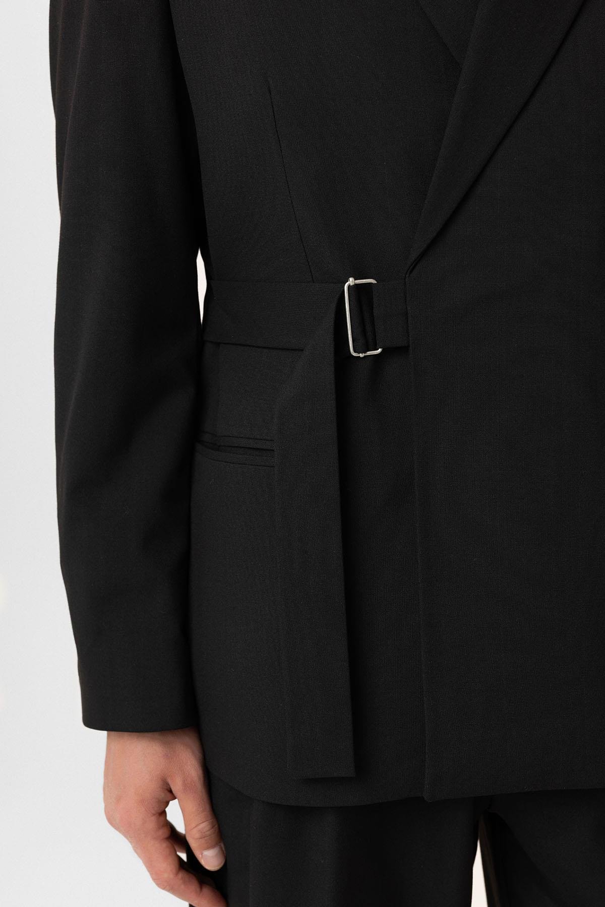 Antioch Siyah Kuşaklı Relax Fit Erkek Blazer Ceket