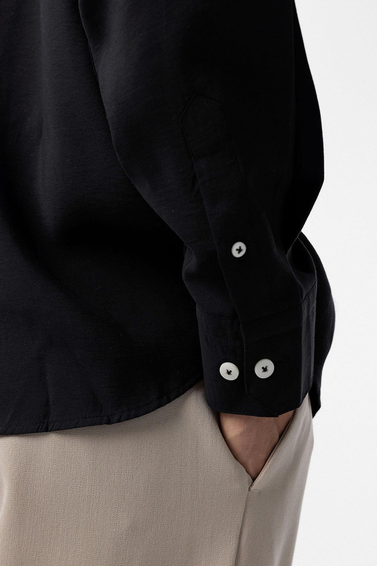 Antioch Siyah Modal Kumaş Relax Fit Erkek Gömlek