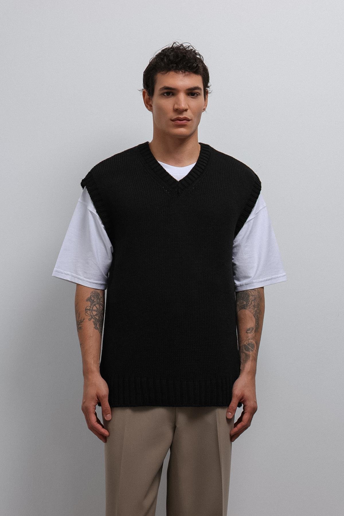 Antioch Siyah Örgü Erkek Triko Yelek