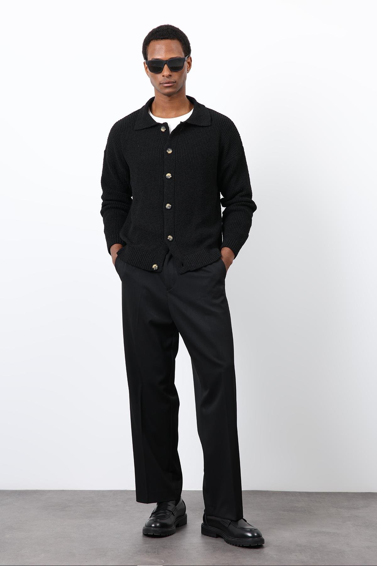 Antioch Siyah Örme Triko Erkek Hırka