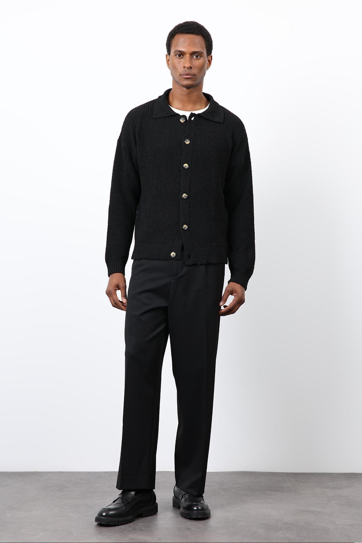 Antioch Siyah Örme Triko Erkek Hırka