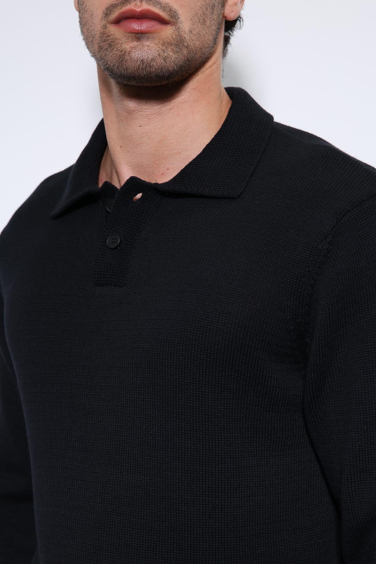 Antioch Siyah Polo Yaka Basic Erkek Kazak