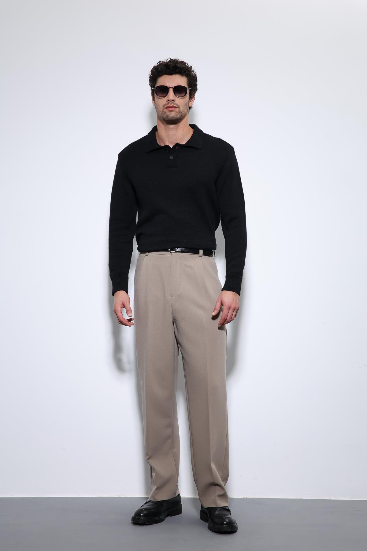 Antioch Siyah Polo Yaka Basic Erkek Kazak