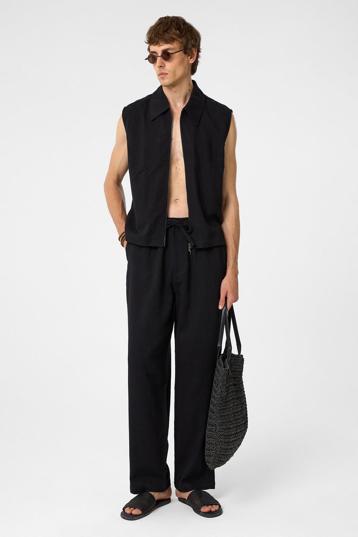 Antioch Siyah Polo Yaka Dokulu Erkek Yelek