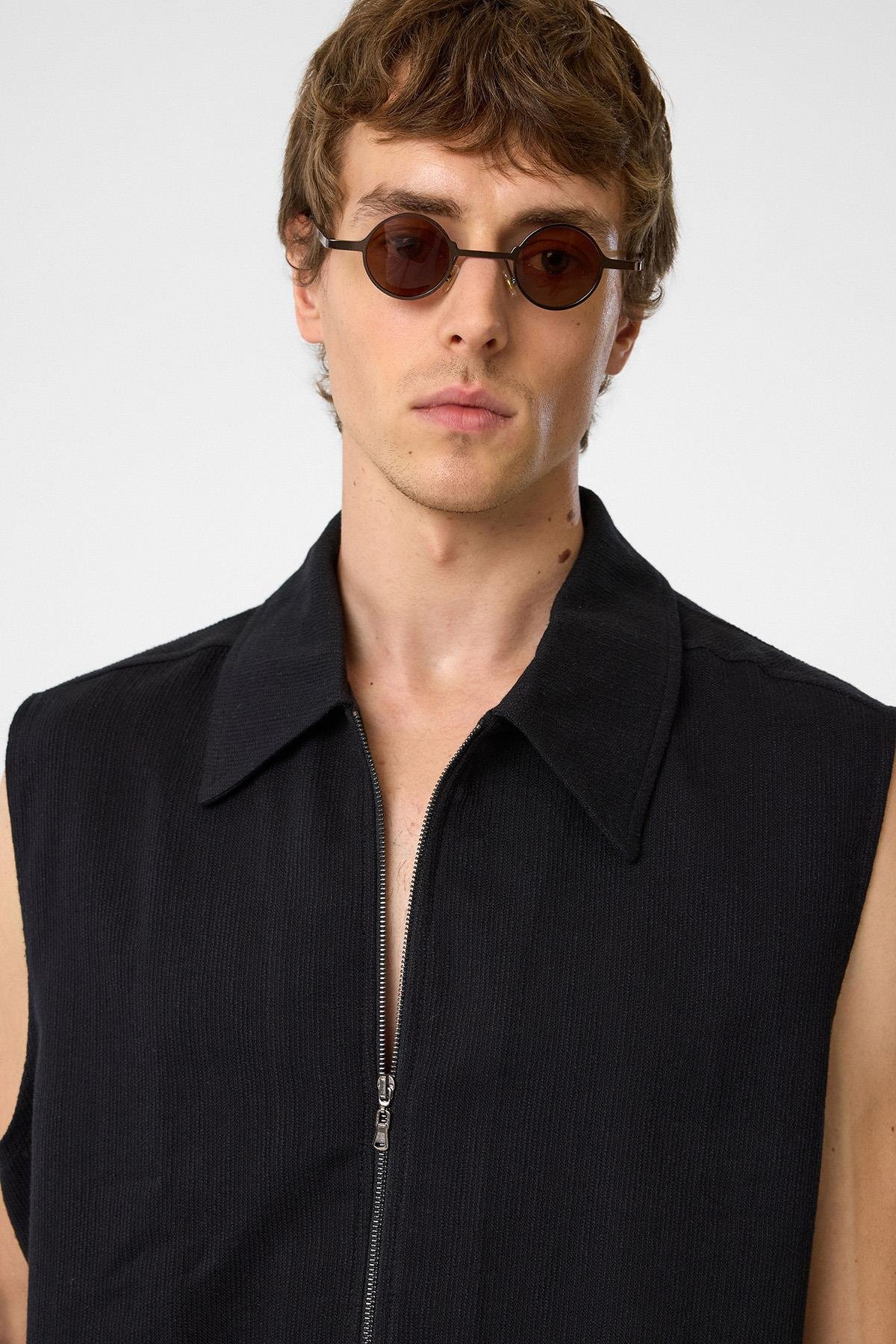 Antioch Siyah Polo Yaka Dokulu Erkek Yelek