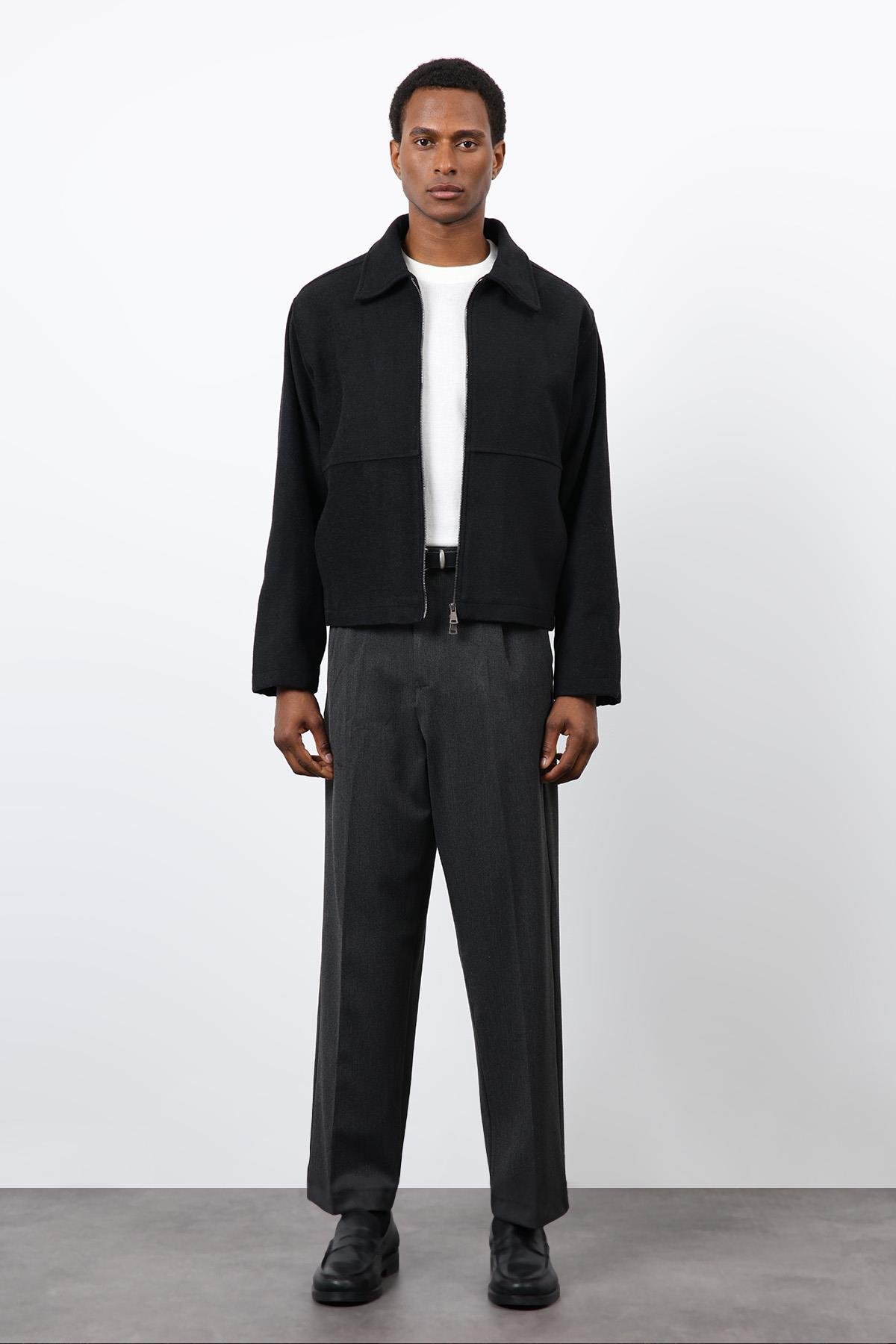 Antioch Siyah Regular Fit Dokulu Erkek Mont