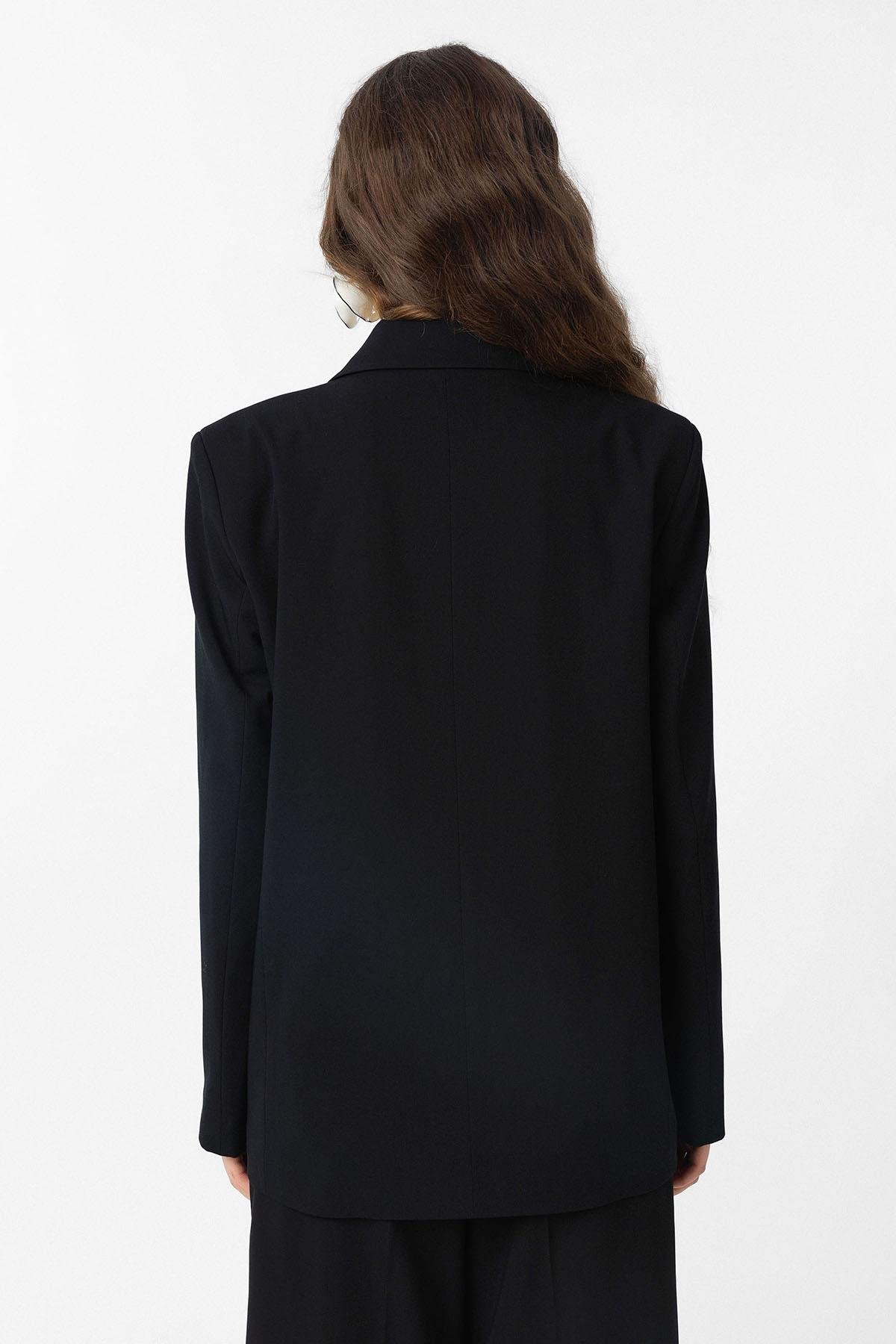 Antioch Siyah Regular Fit Kruvaze Kadın Blazer Ceket