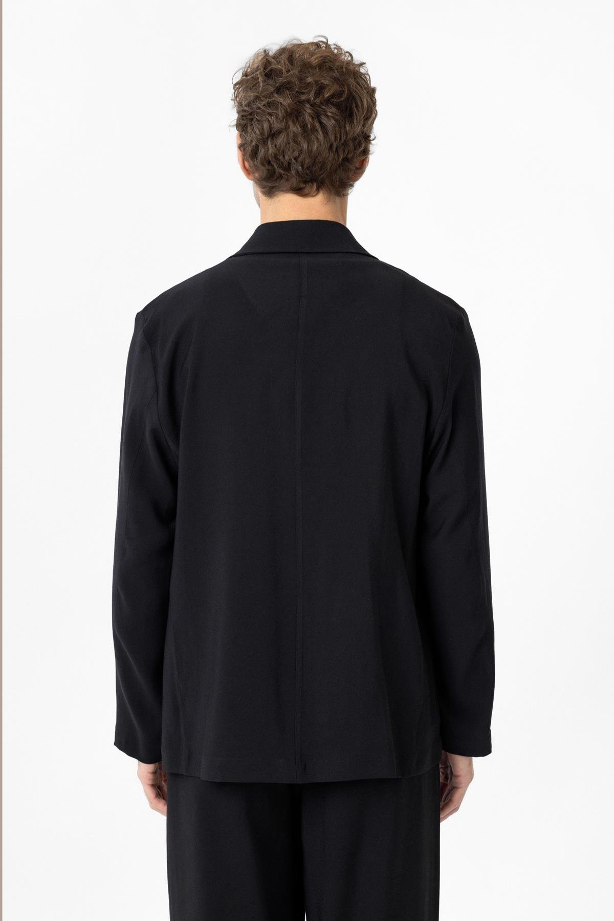 Antioch Siyah Relax Fit Diagonel İnce Erkek Blazer Ceket