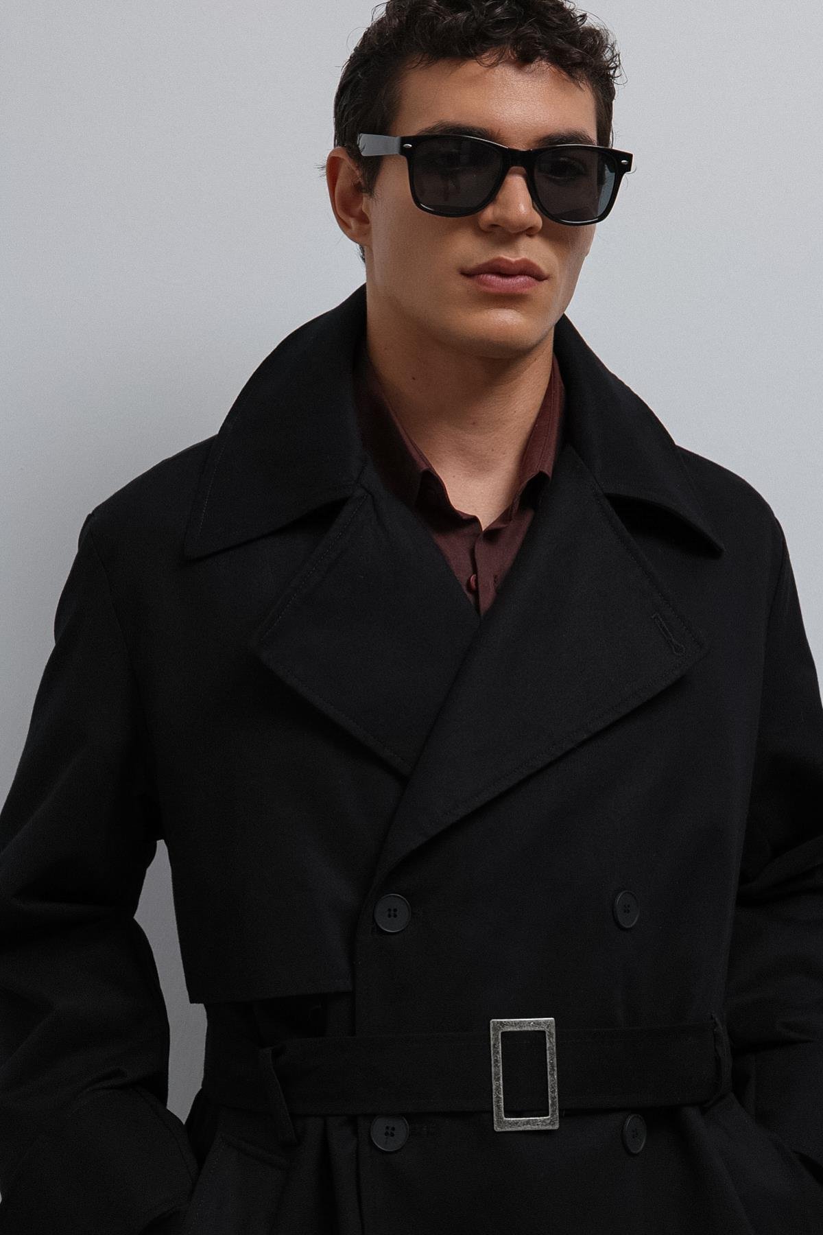 Antioch Siyah Relax Fit Erkek Trençkot