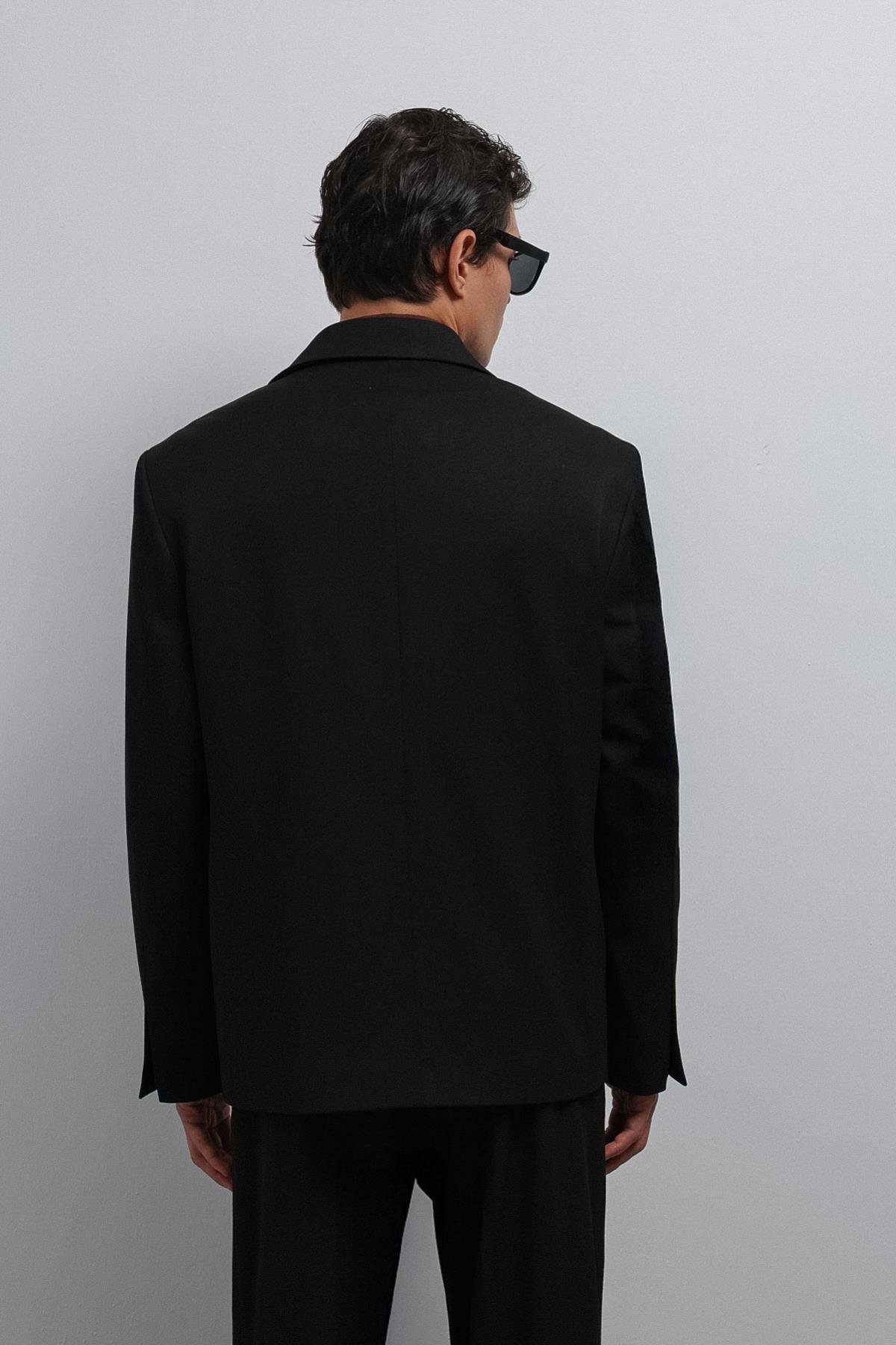 Antioch Siyah Relax Fit Kruvaze Erkek Blazer Ceket