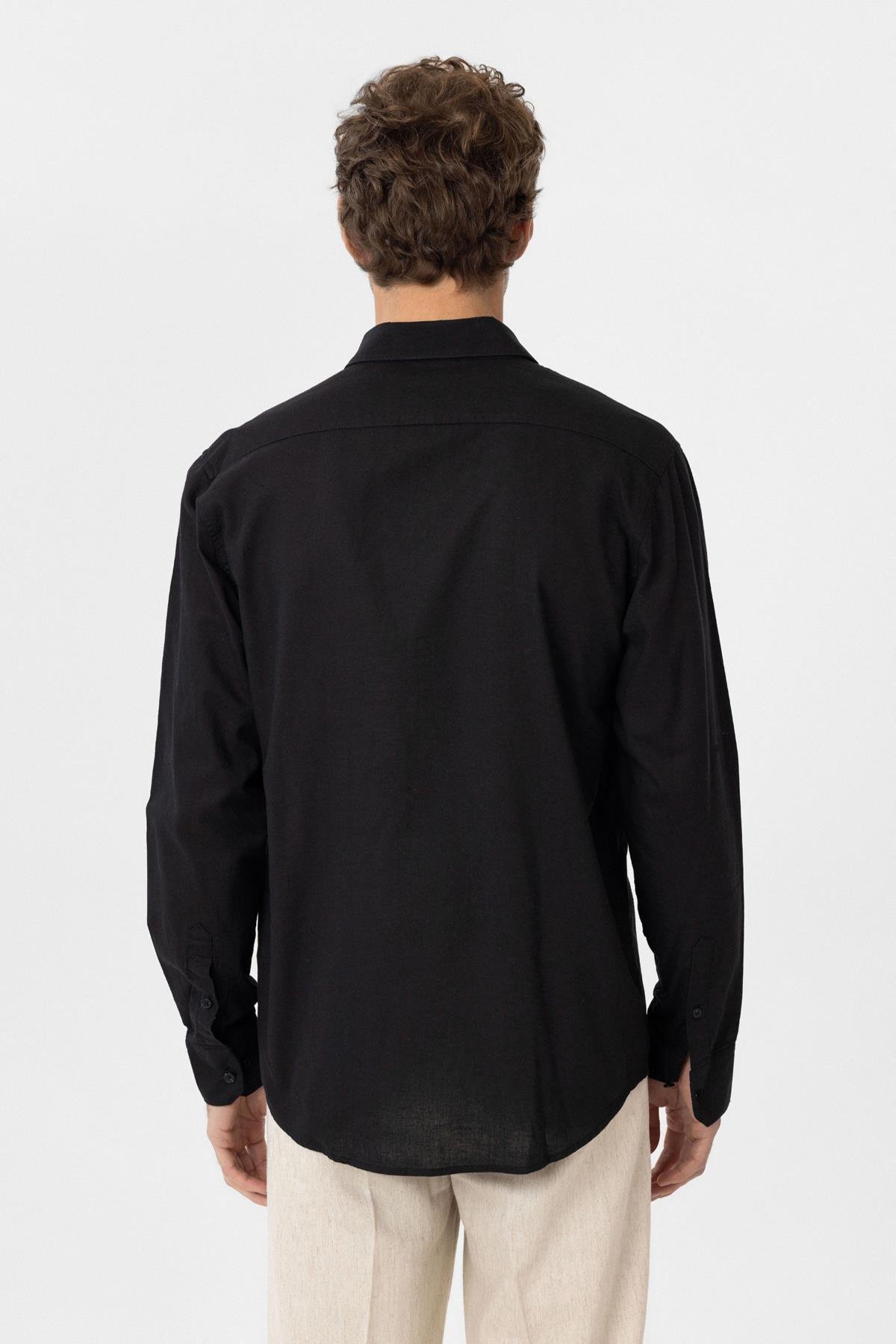 Antioch Siyah Relax Fit Liyosel Kumaş Erkek Gömlek
