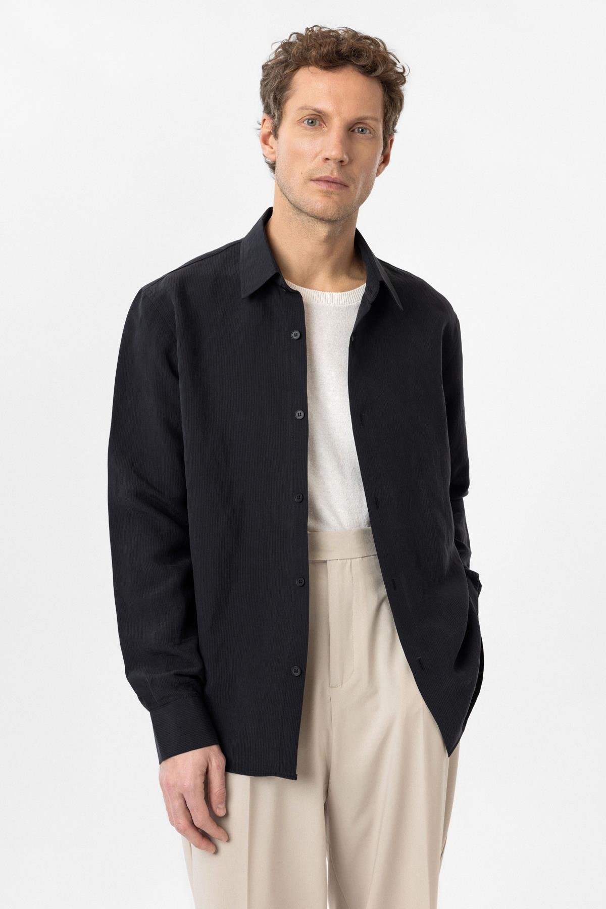 Antioch Siyah Relax Fit Modal Kumaş Erkek Gömlek