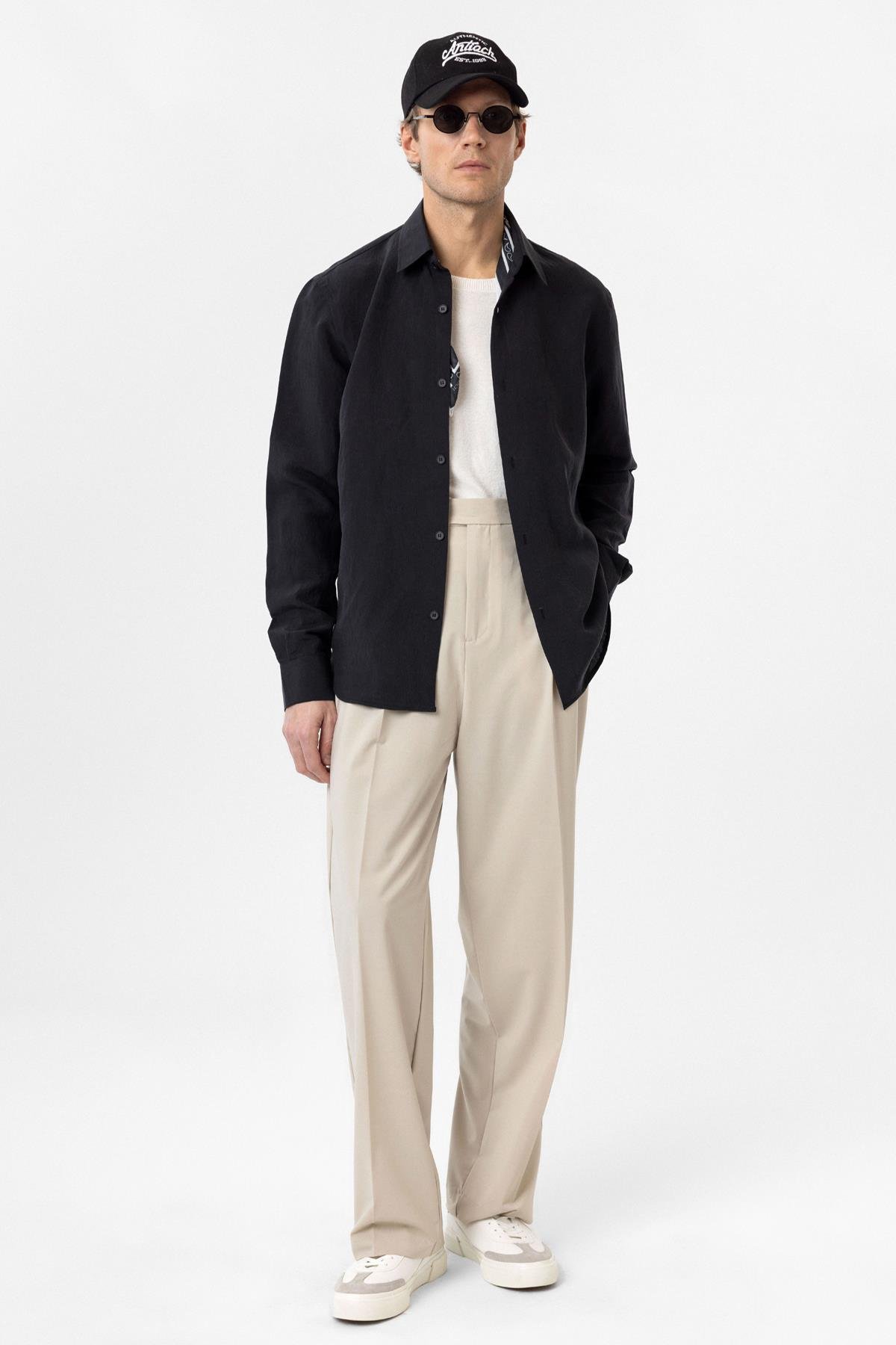 Antioch Siyah Relax Fit Modal Kumaş Erkek Gömlek