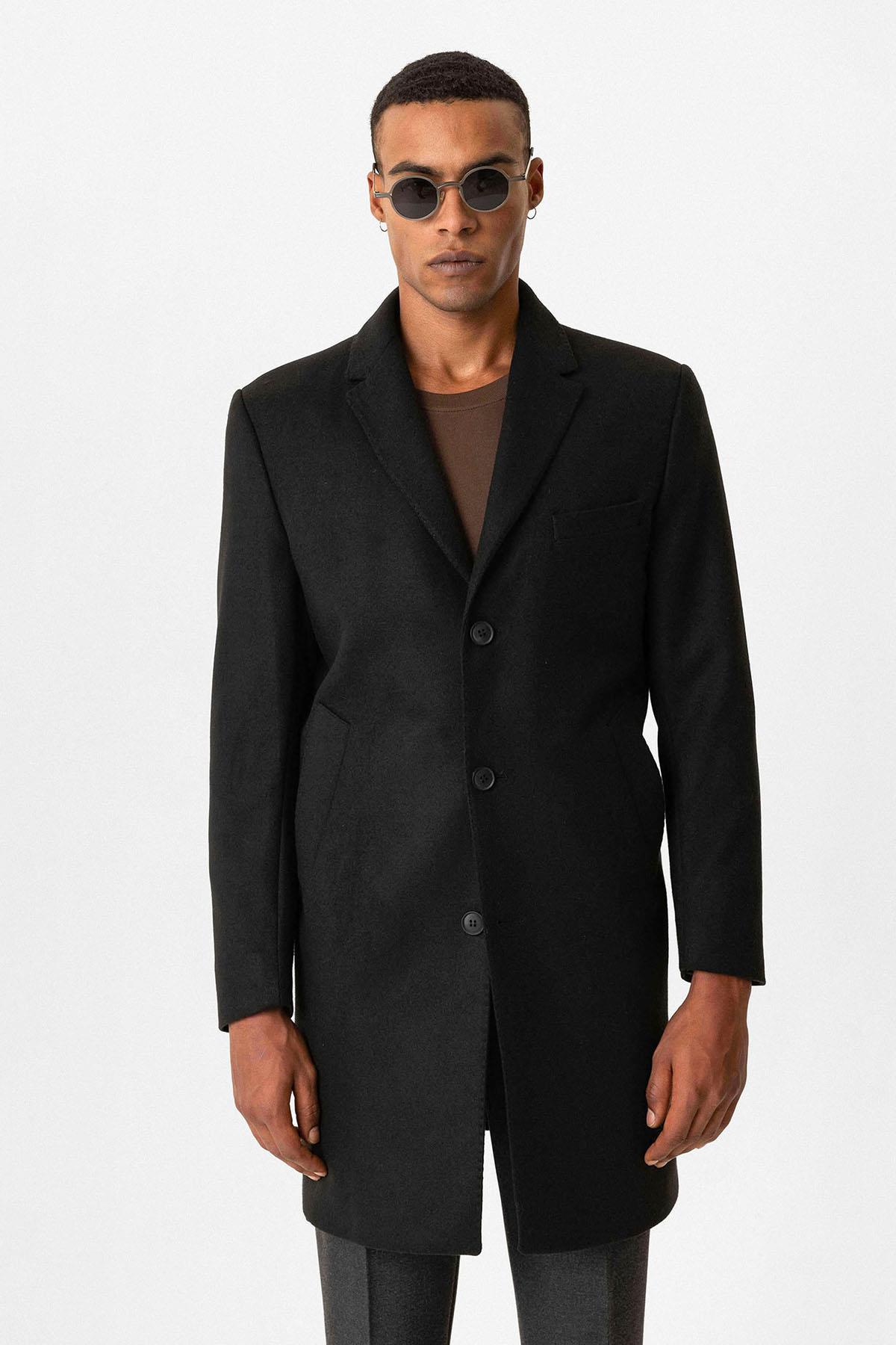 Antioch Siyah Slim Fit Ceket Yaka Erkek Kaban