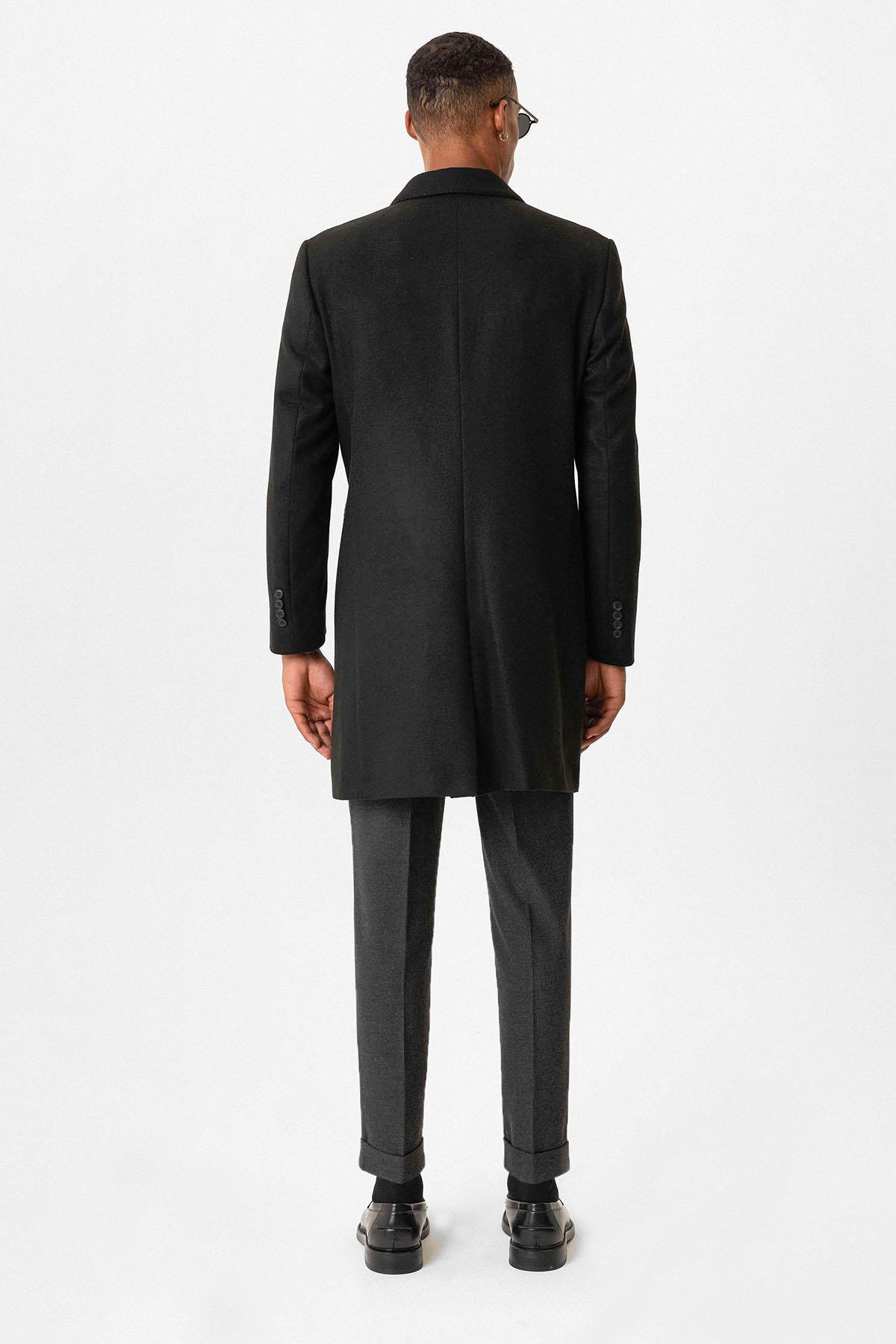 Antioch Siyah Slim Fit Ceket Yaka Erkek Kaban