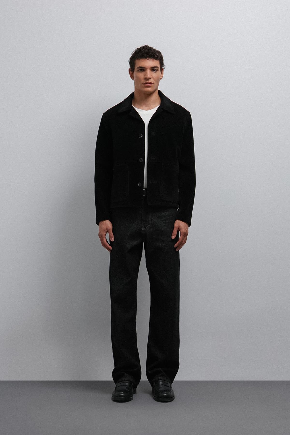 Antioch Siyah Süet Erkek Klasik Ceket