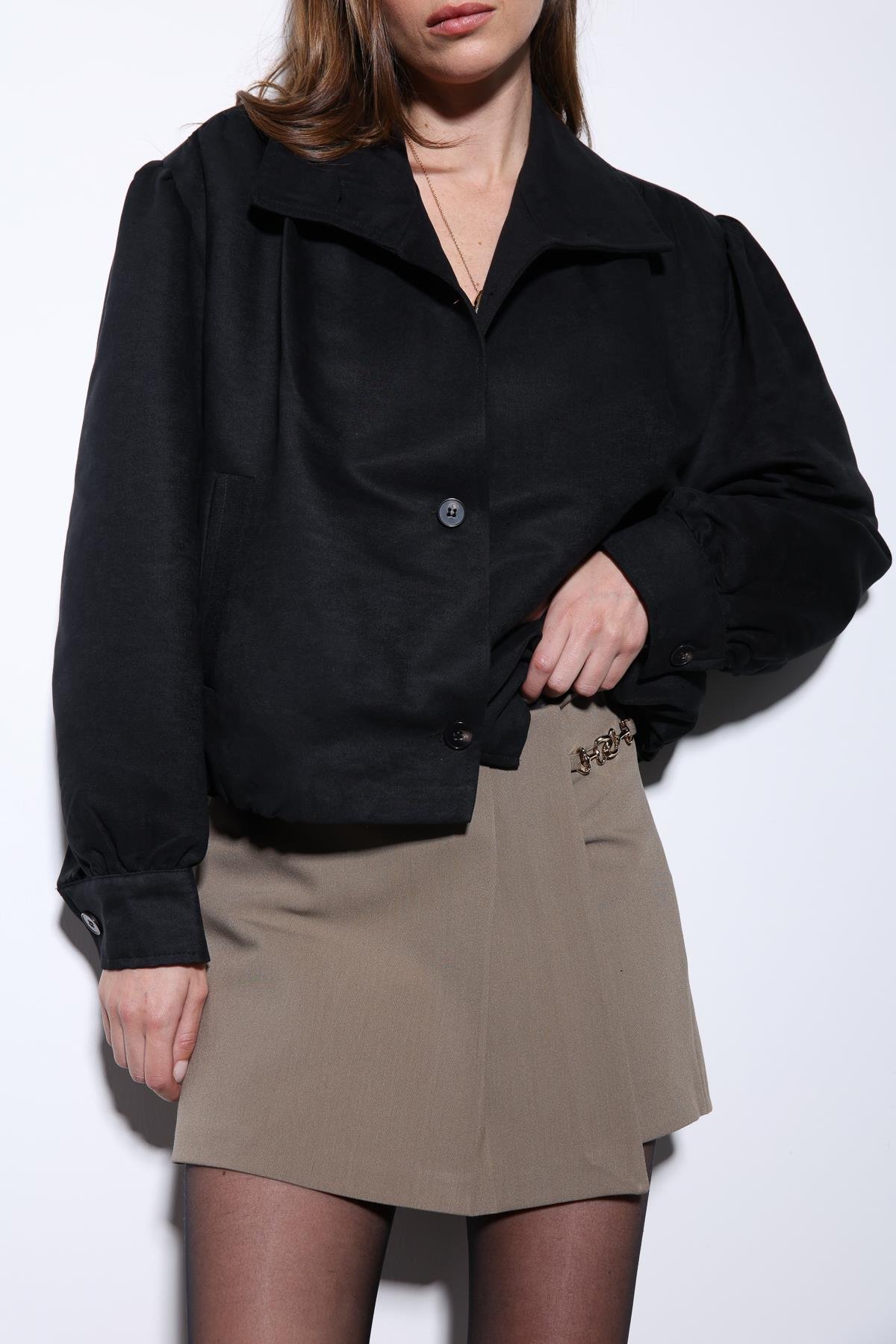 Antioch Siyah Süet Görünümlü Bomber Kadın Ceket