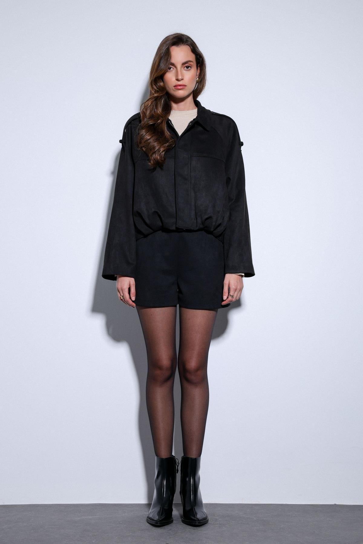 Antioch Siyah Süet Görünümlü Bomber Kadın Mont