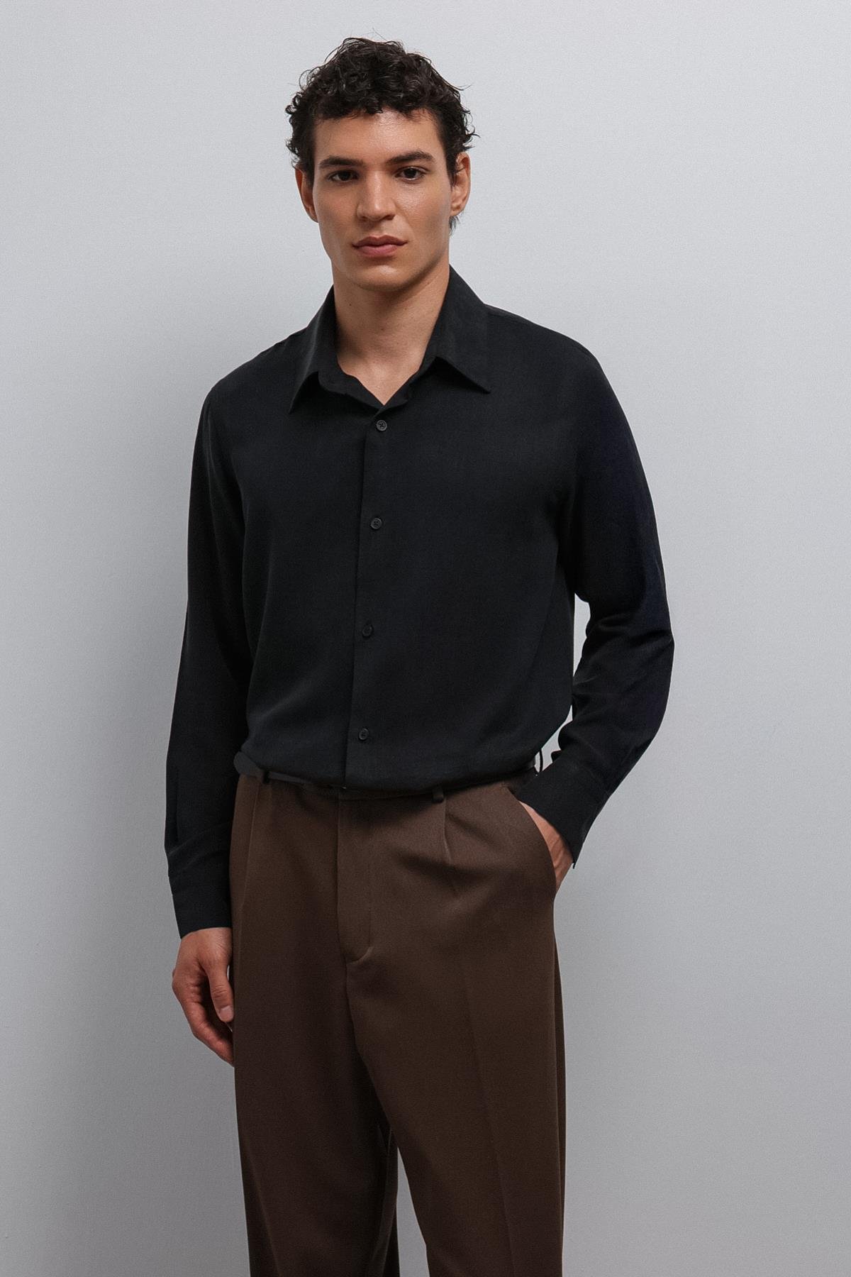 Antioch Siyah Teknik Regular Fit Erkek Gömlek