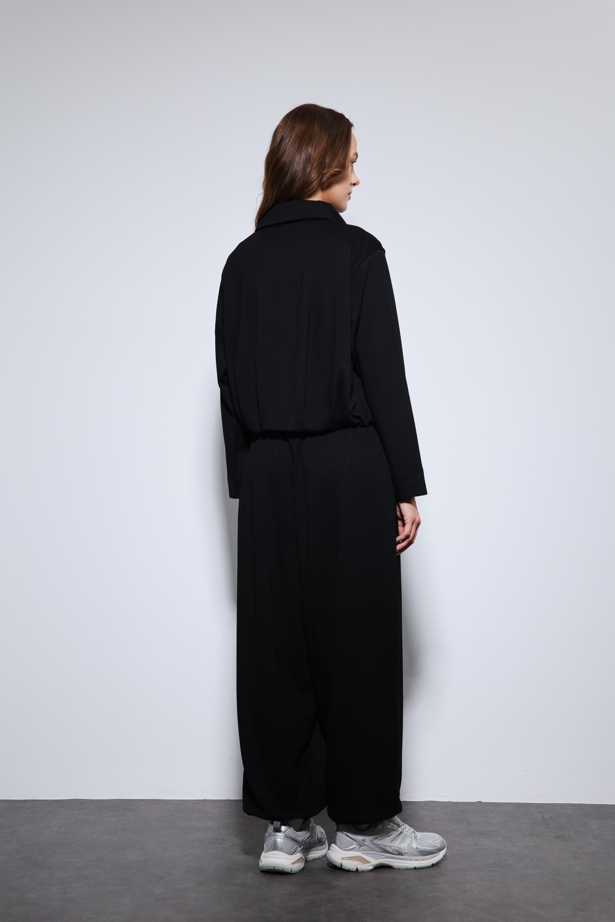 Antioch Siyah Volümlü Ceket ve Paça Lastikli Eşofman Takım