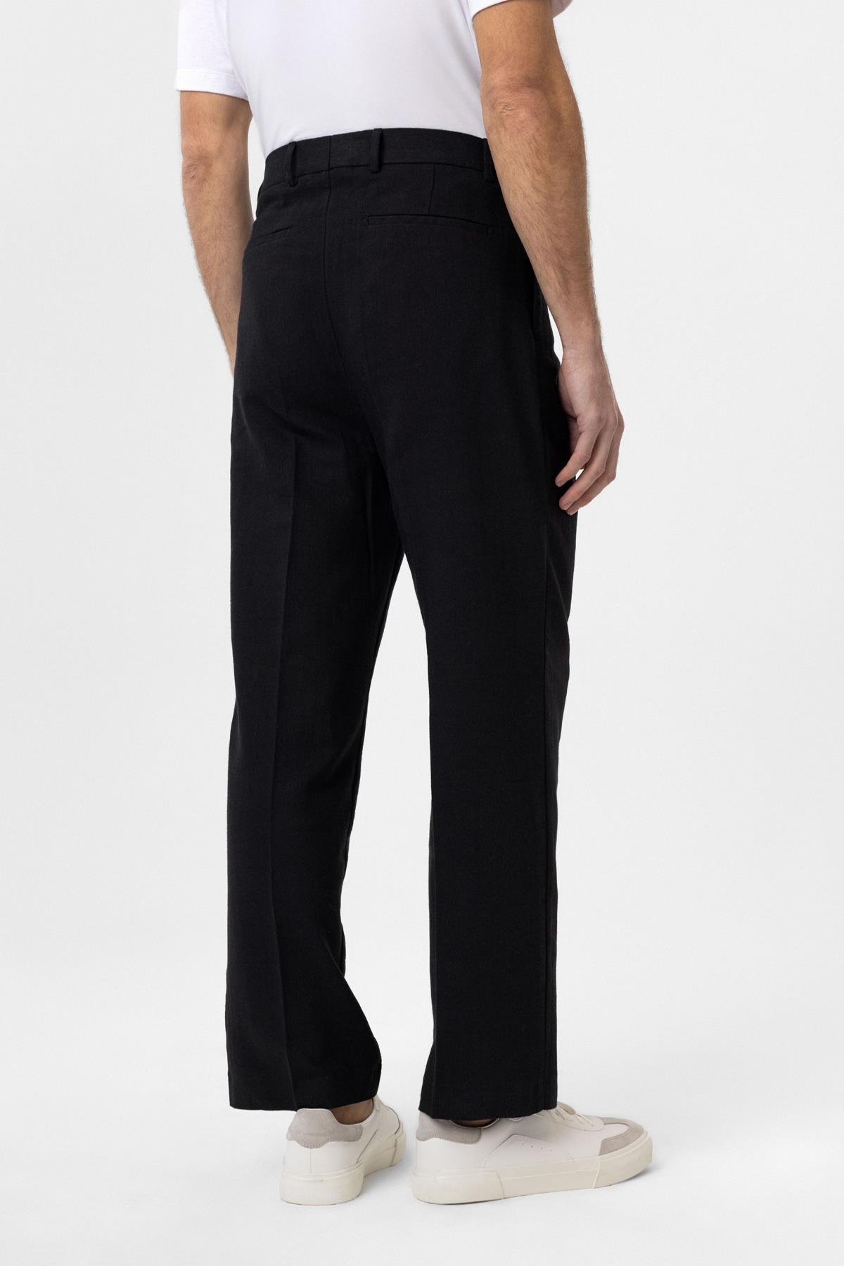 Antioch Siyah Yüksek Bel Keten Karışımlı Erkek Pantolon