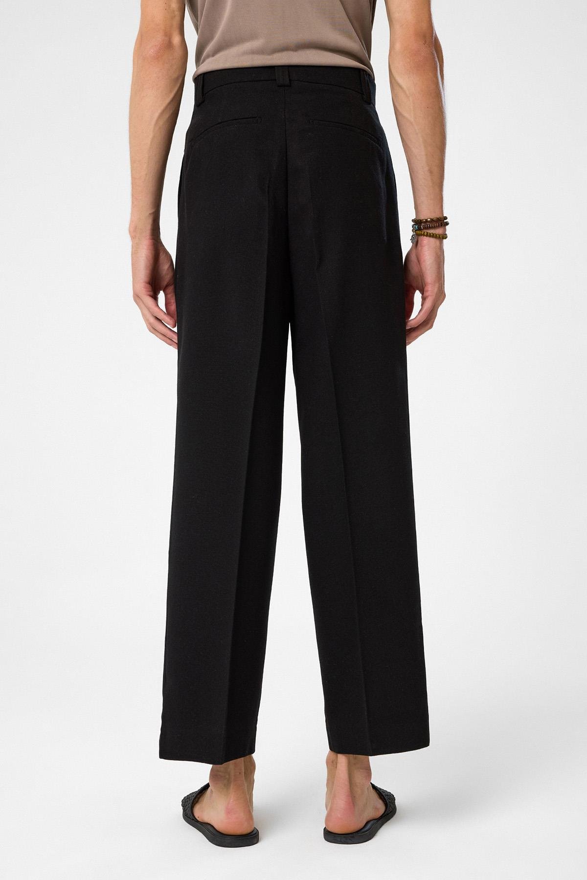 Antioch Siyah Yüksek Bel Pileli Relax Fit Erkek Pantolon