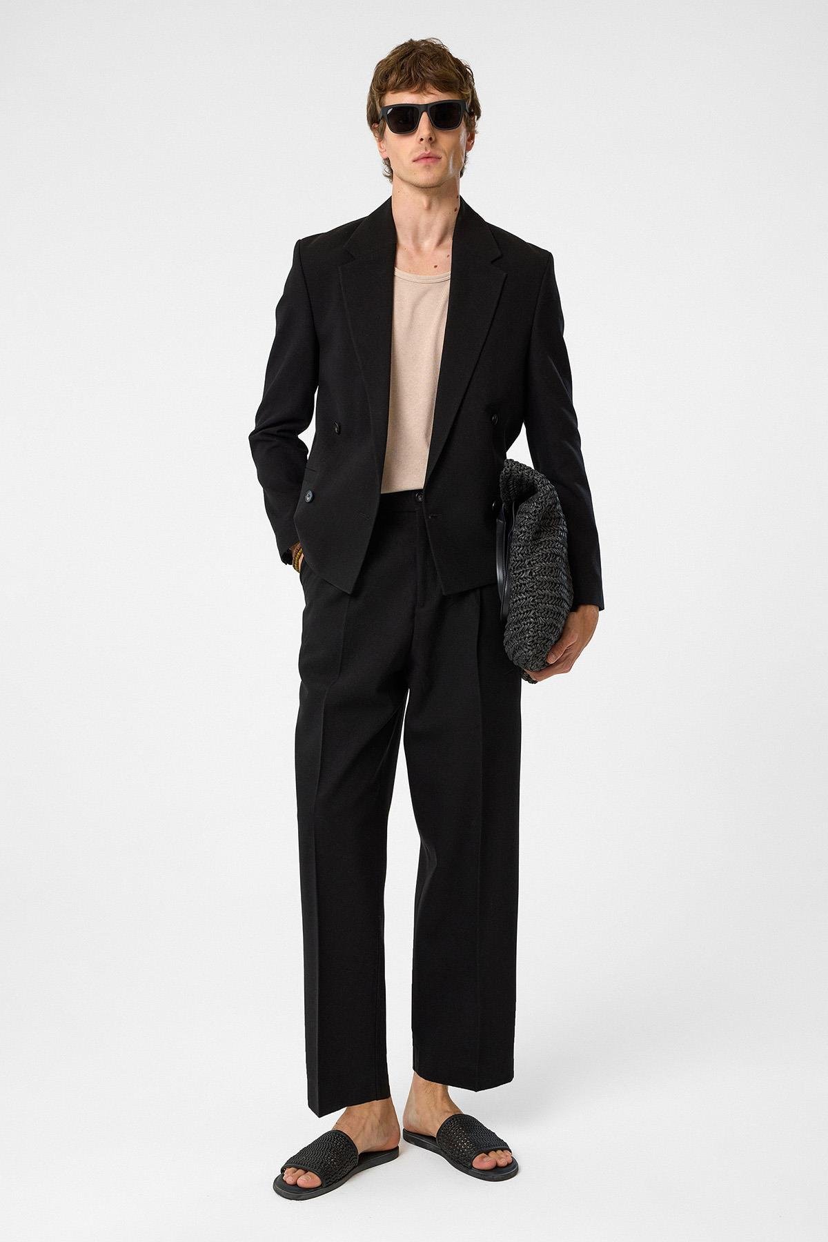 Antioch Siyah Yüksek Bel Pileli Relax Fit Erkek Pantolon