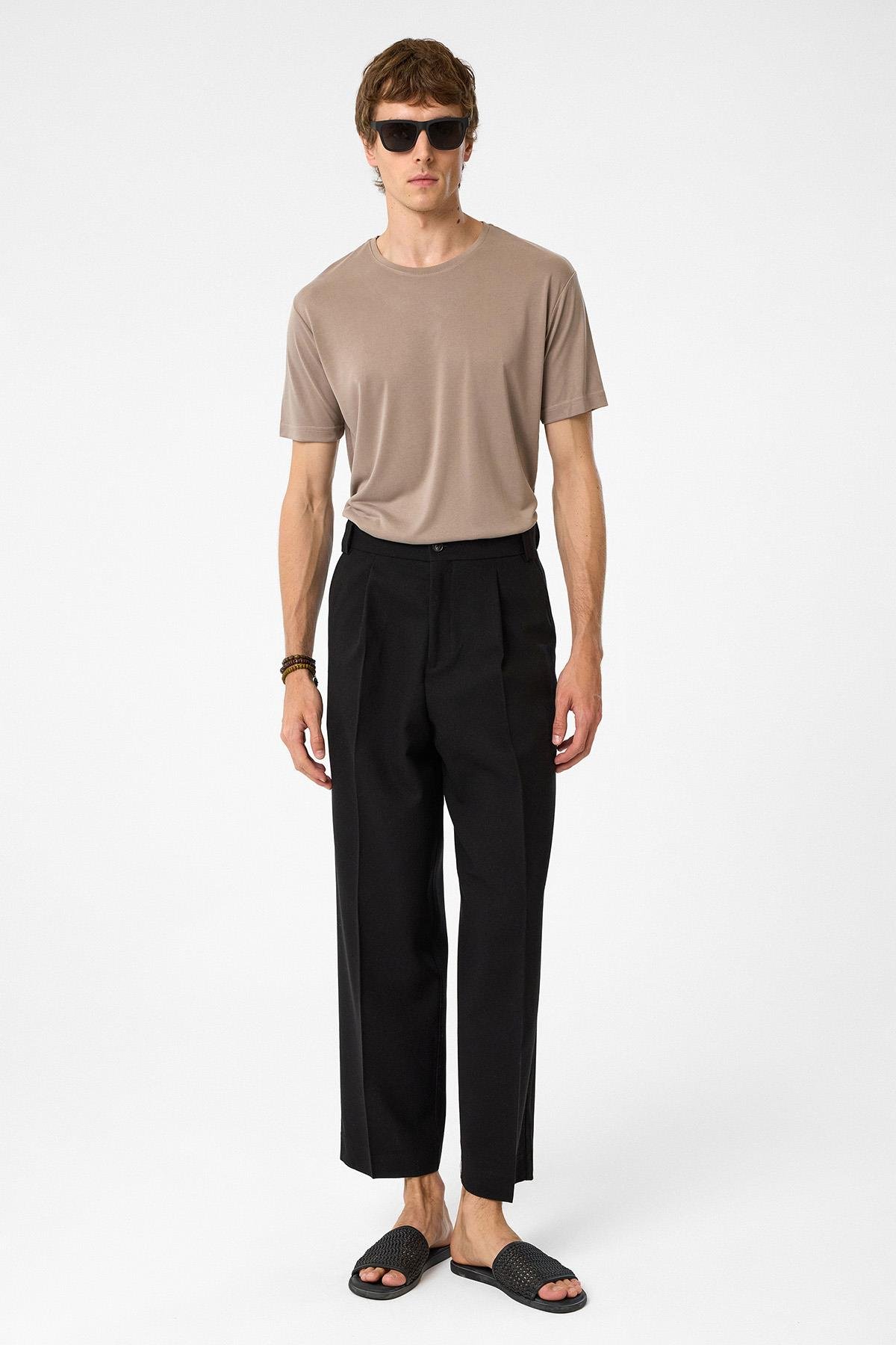 Antioch Siyah Yüksek Bel Pileli Relax Fit Erkek Pantolon