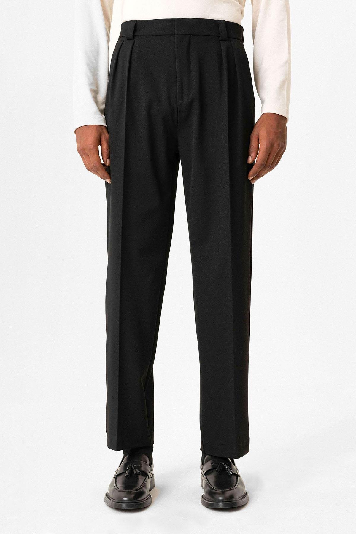 Antioch Siyah Yüksek Bel Pileli Relaxed Fit Baggy Erkek Pantolon