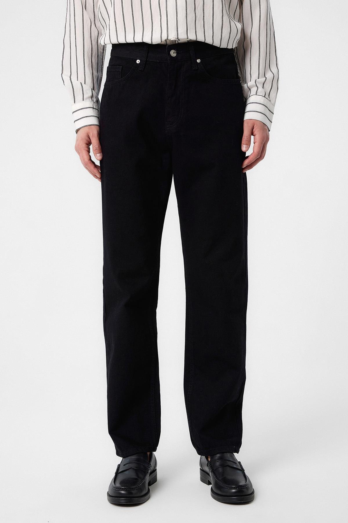 Antioch Siyah Yüksek Bel Regular Fit Erkek Kot Pantolon