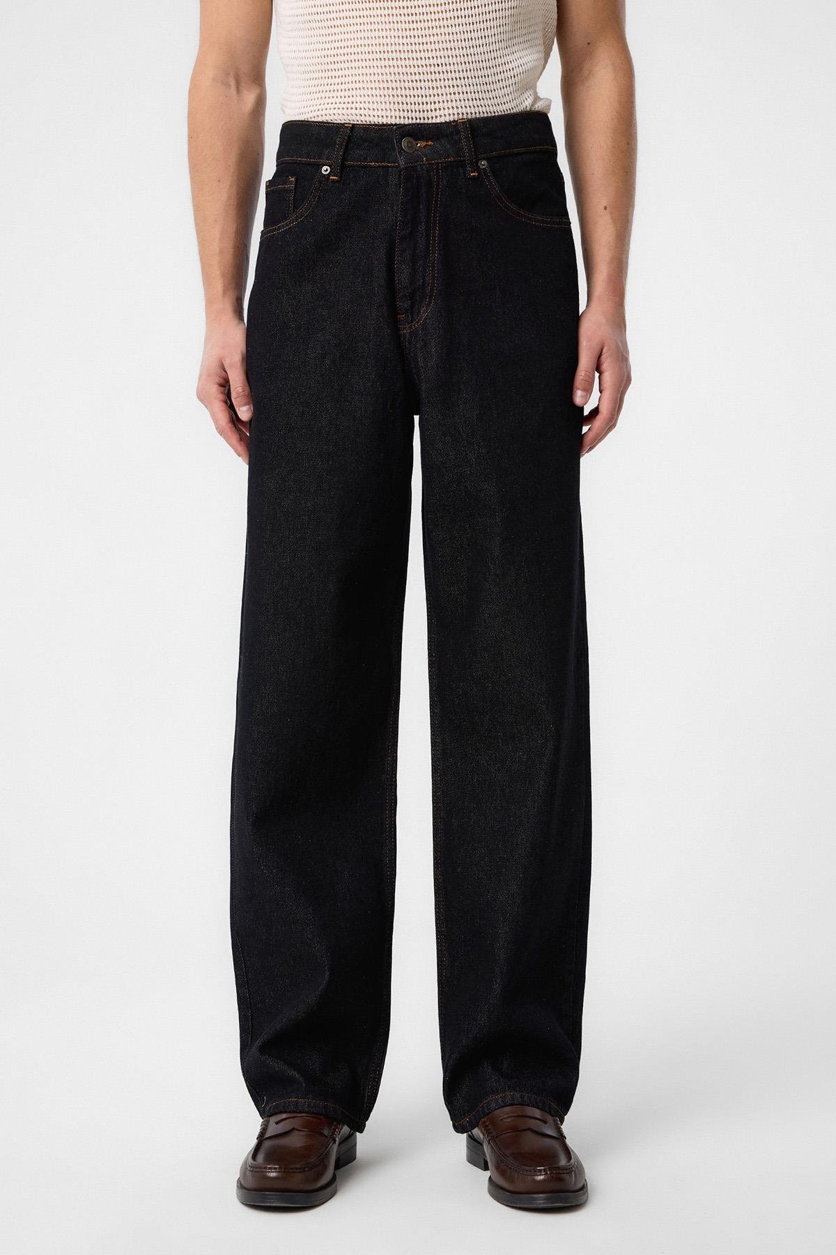 Antioch Siyah Yüksek Bel Relaxed Fit Erkek Kot Pantolon