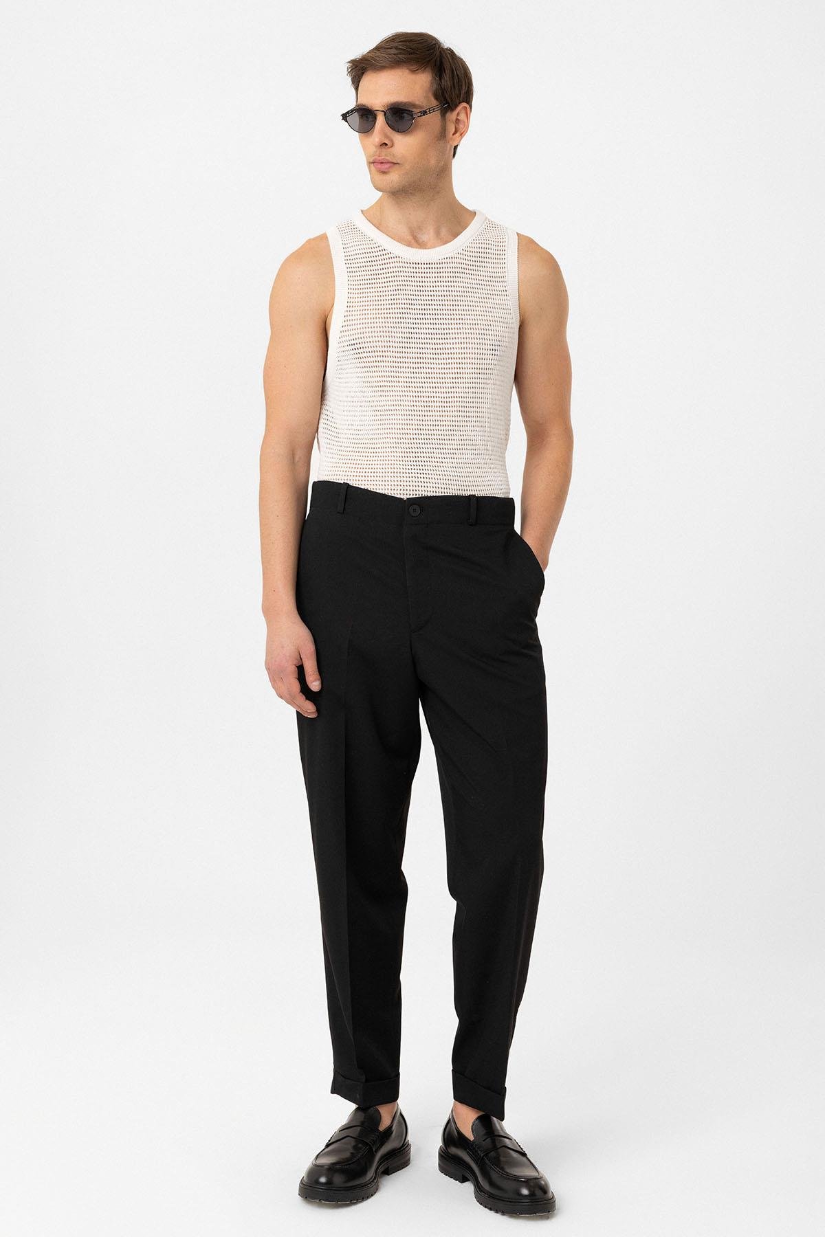 Antioch Siyah Yüksek Bel Straight Fit Erkek Pantolon