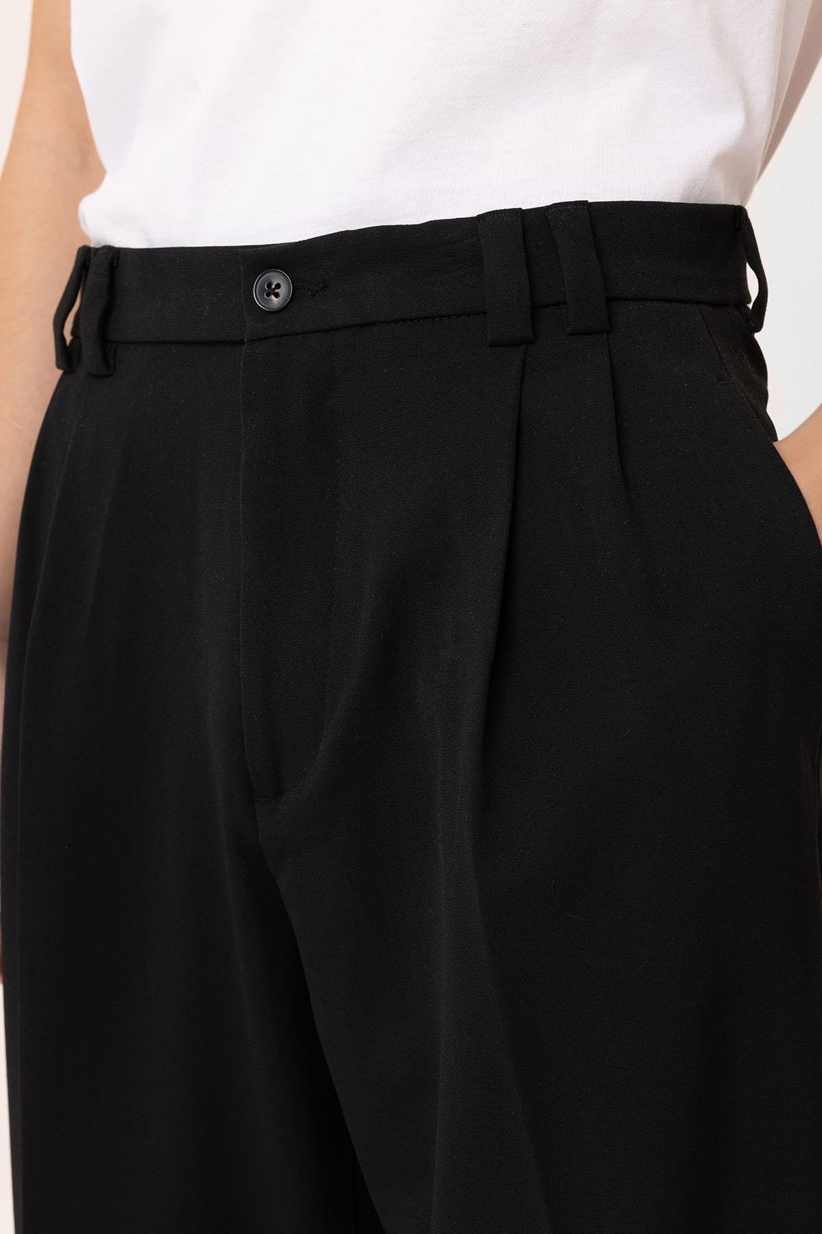 Antioch Siyah Yüksel Bel Relax Fit Pileli Erkek Pantolon