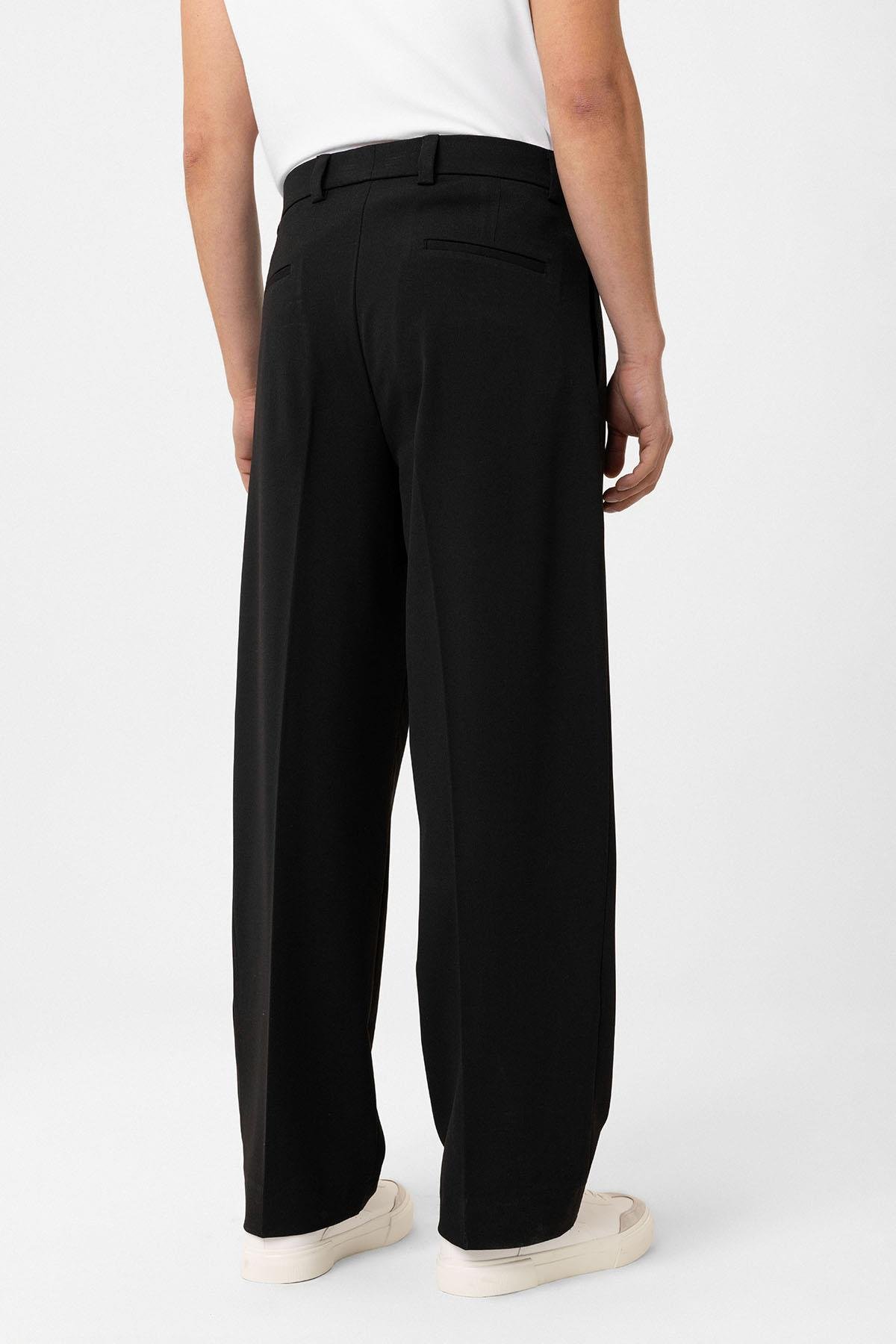 Antioch Siyah Yüksel Bel Relax Fit Pileli Erkek Pantolon